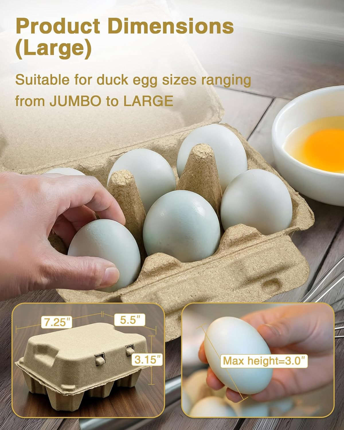 Duck Egg Cartons 50 Pack – Holds 6 Eggs Each, Thick Recycled Pulp with Pillar Su
