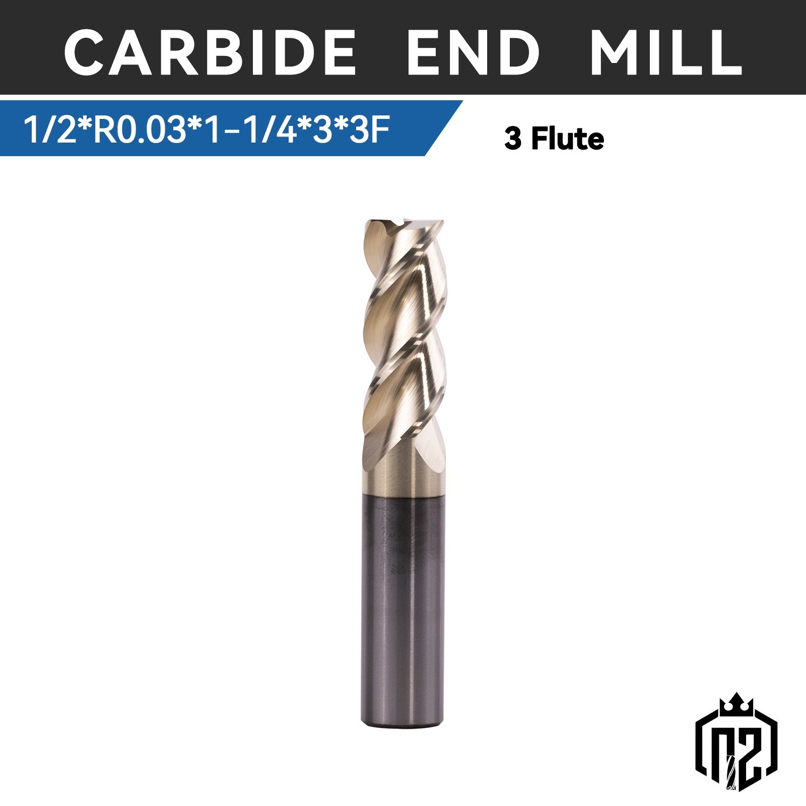 3 Flute 1/2″ Carbide End Mill – .030 Corner Radius Mill- ZRN Coated for Aluminum