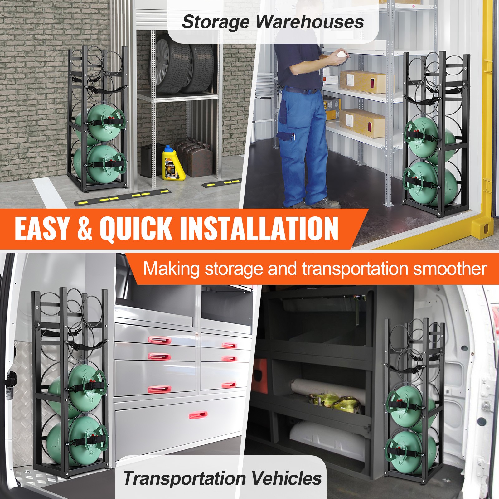 VEVOR Refrigerant Tank Rack 2 x 30lbs and 3 Small Tanks Cylinder Tank Rack