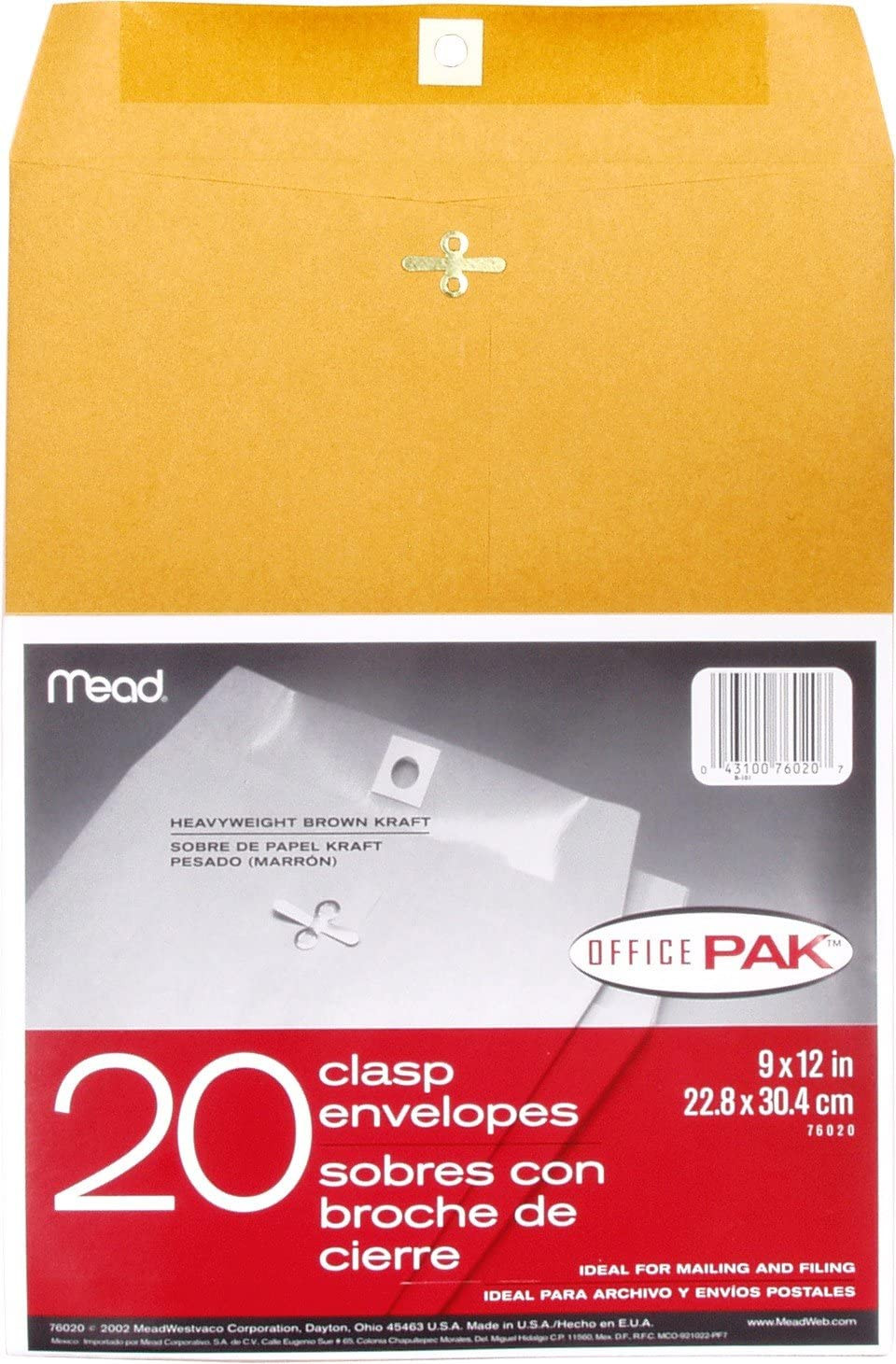 Mead Clasp Envelopes Mailing Envelopes 9” x 12” Manila Envelopes with Clas