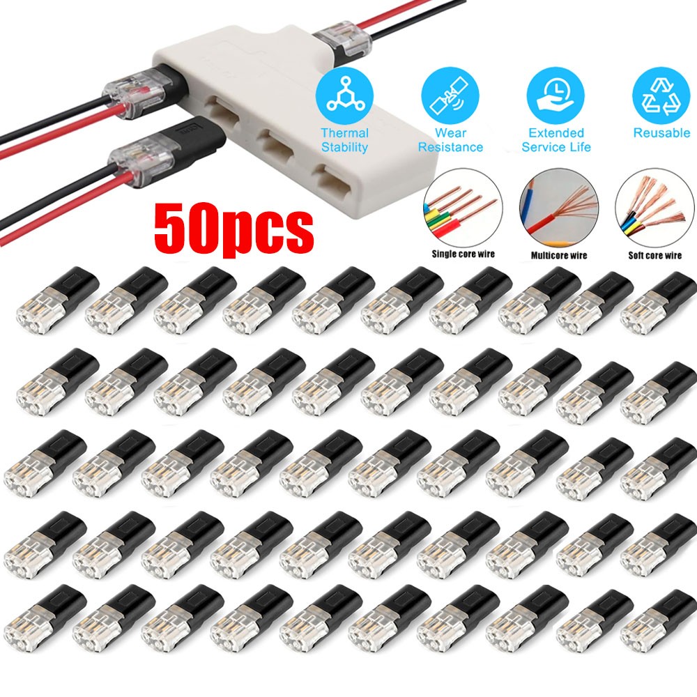 50PCS Plug-In Quick Wire Connectors Reusable Clamp Terminal Blocks for Cables