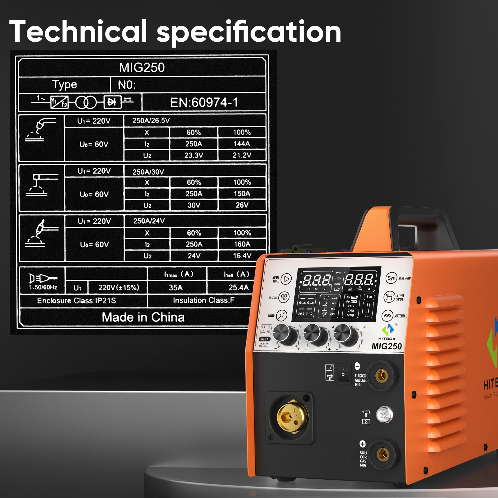 5in1 MIG Aluminum Welder wIth 4.5KG Flux Core Wire,250A Dual Volt IGBT Inverter