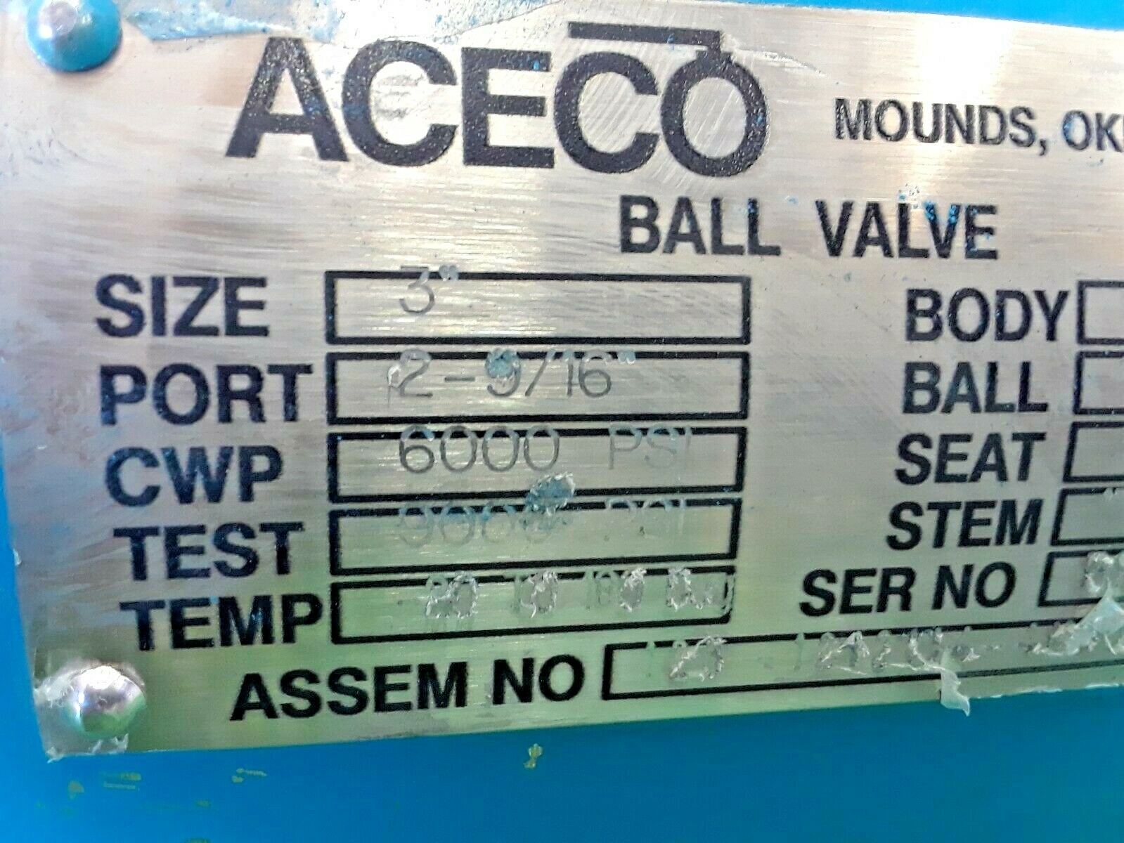 🟠 ACECO 3″ 6M MANIFOLD BALL VALVE PESSCO IS OFFERING 1 C100421-1-12 🗽