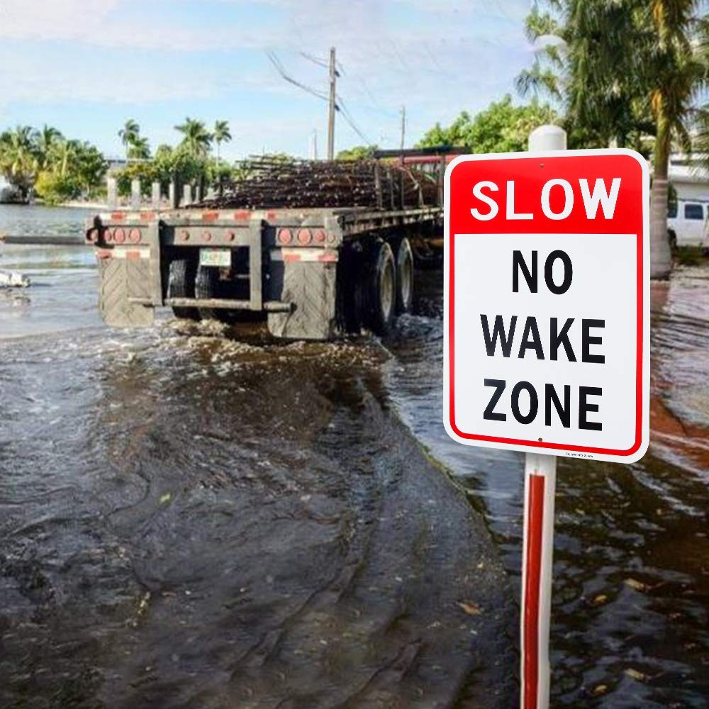 Large Slow No Wake Zone Sign, 18″x 12″ .04″ Aluminum Reflective Sign Rust Free