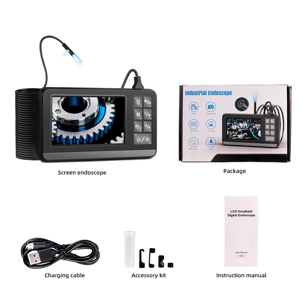 IP67 Rated Dual Lens 5M Camera Built LCD Screen Pipe Drain Inspection Scope