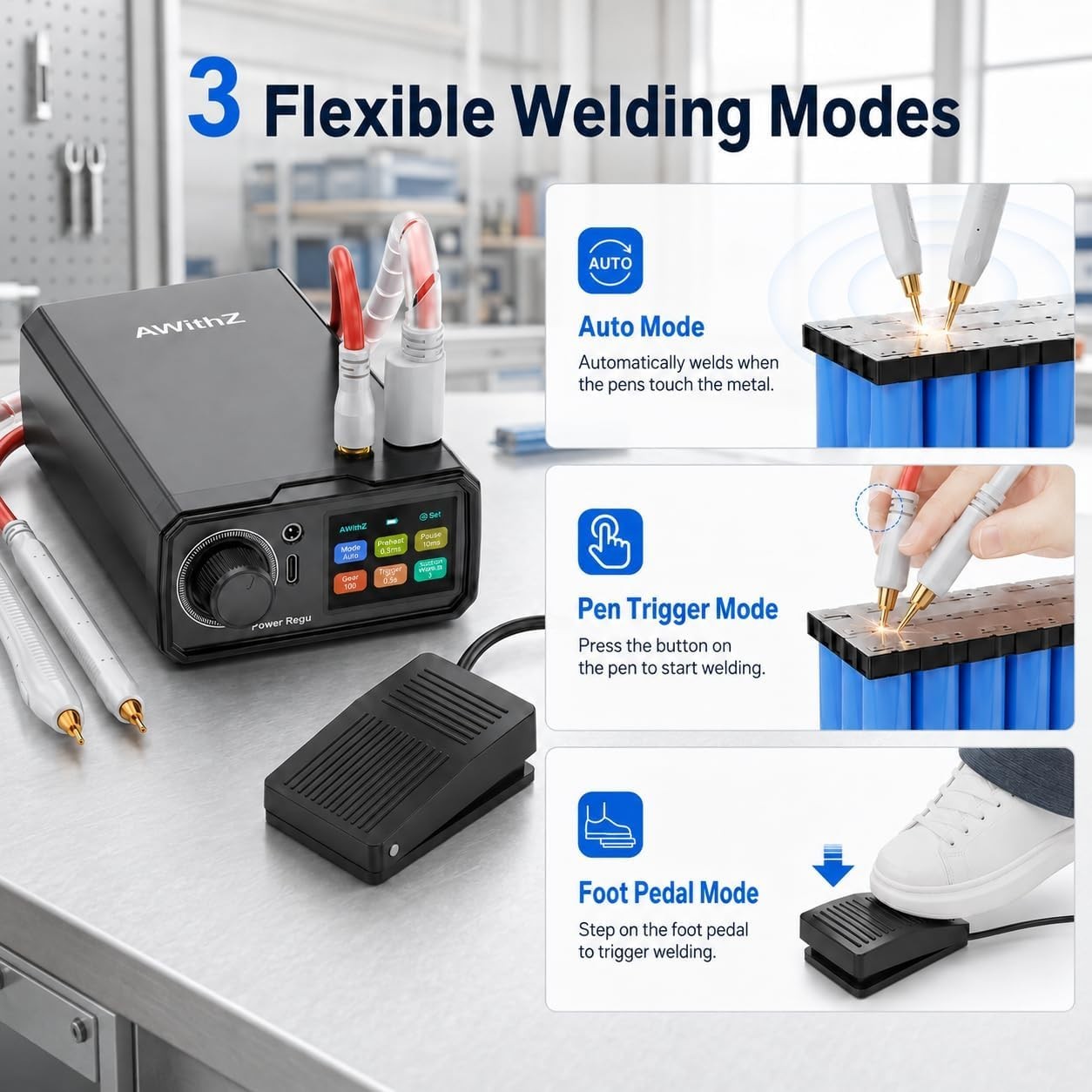 Awithz 10.2KW Spot Welder Portable Pedal Spot Welding Machine for 18650 Battery