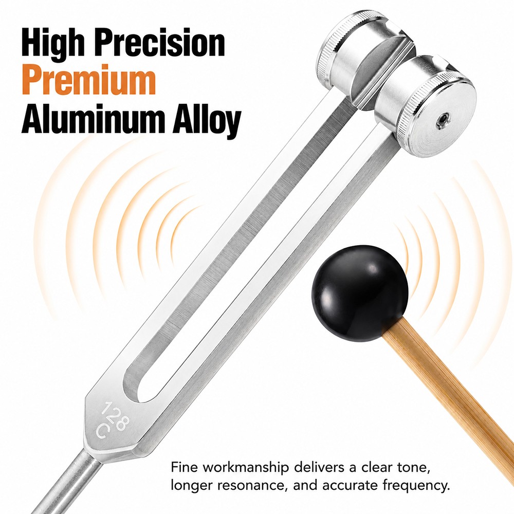 128Hz Healing Tuning Fork with Silicone Hammer Sound Therapy Musical Instrument