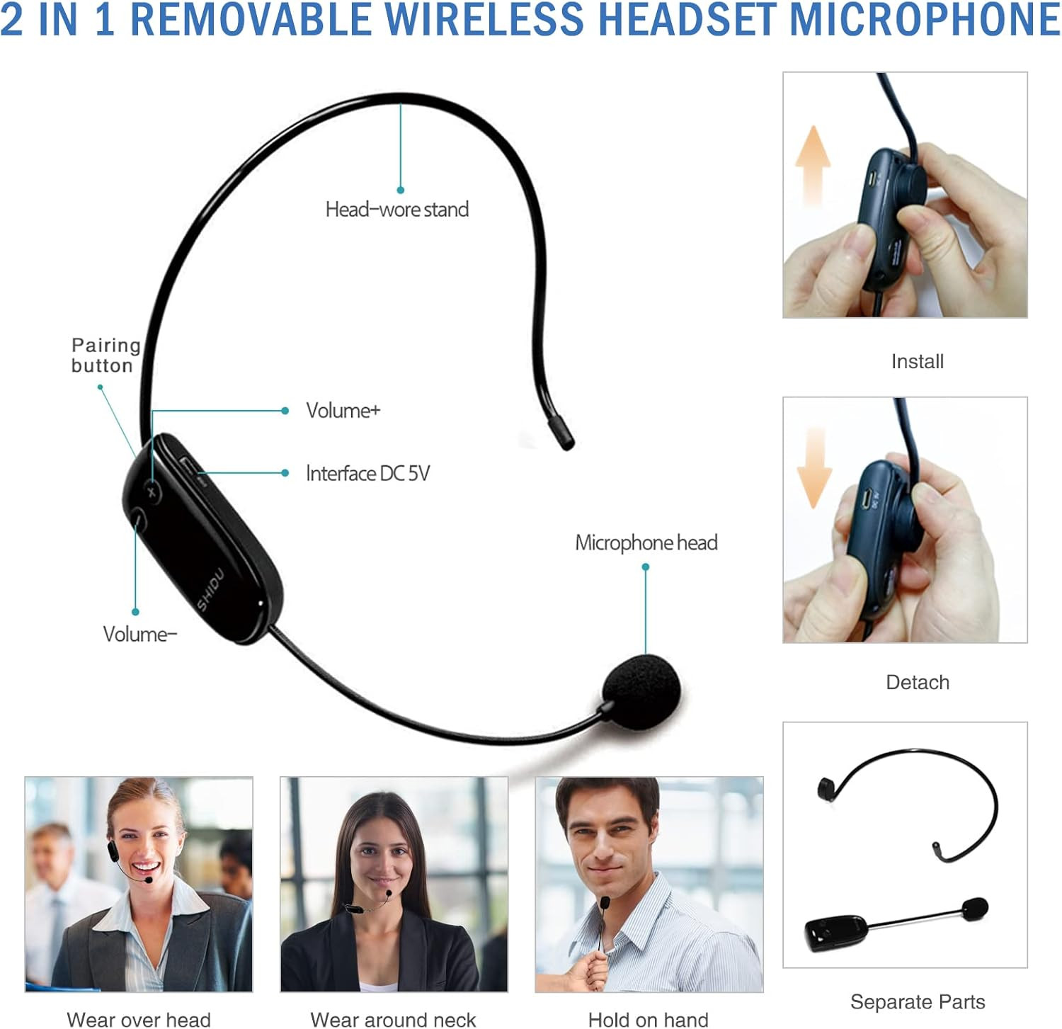 Voice Amplifier with Wireless Headset Mic – 18W 4400Mah Rechargeable Mini Pa