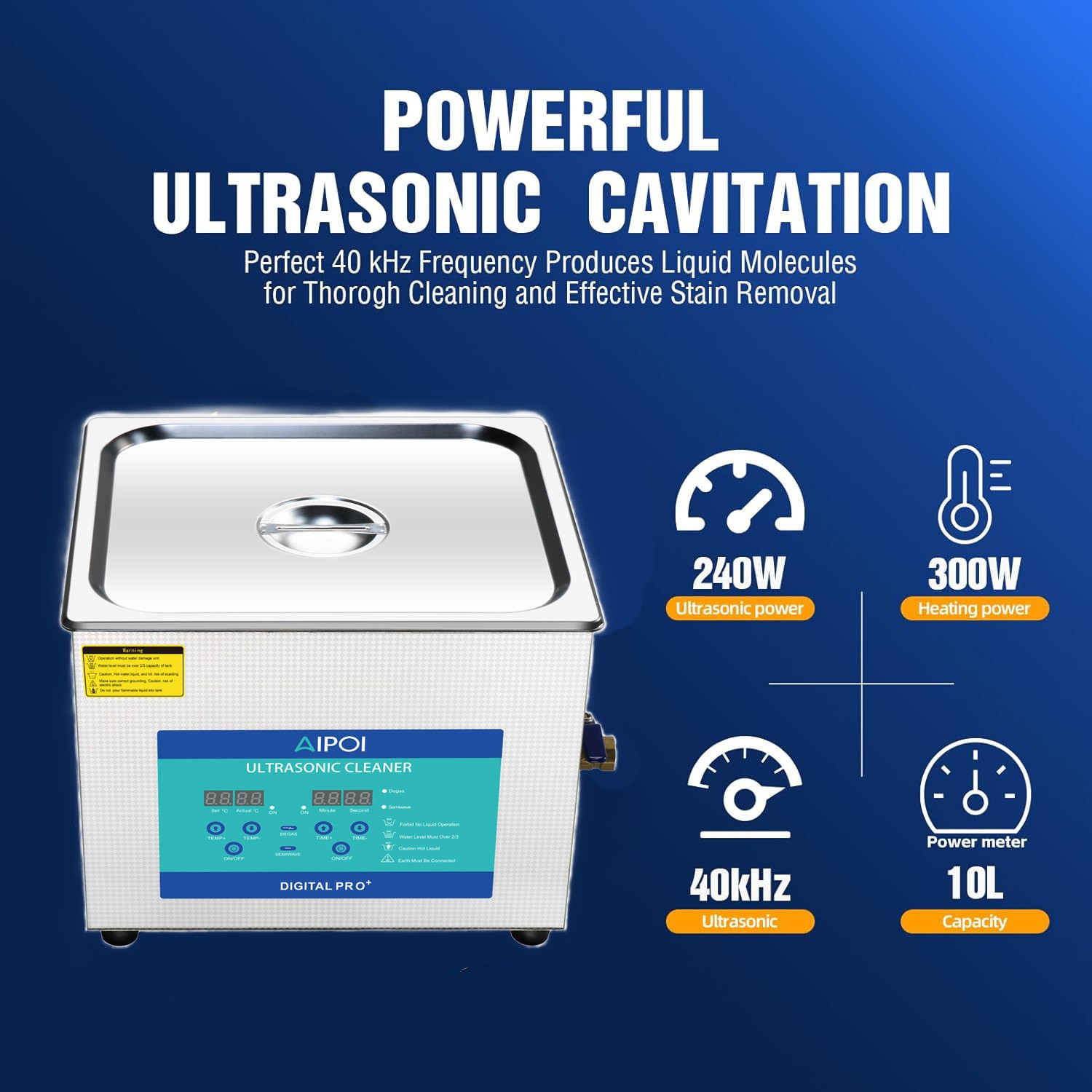 AIPOI 10L Ultrasonic Cleaner with Timer Heating Machine Digital Sonic Cleaner
