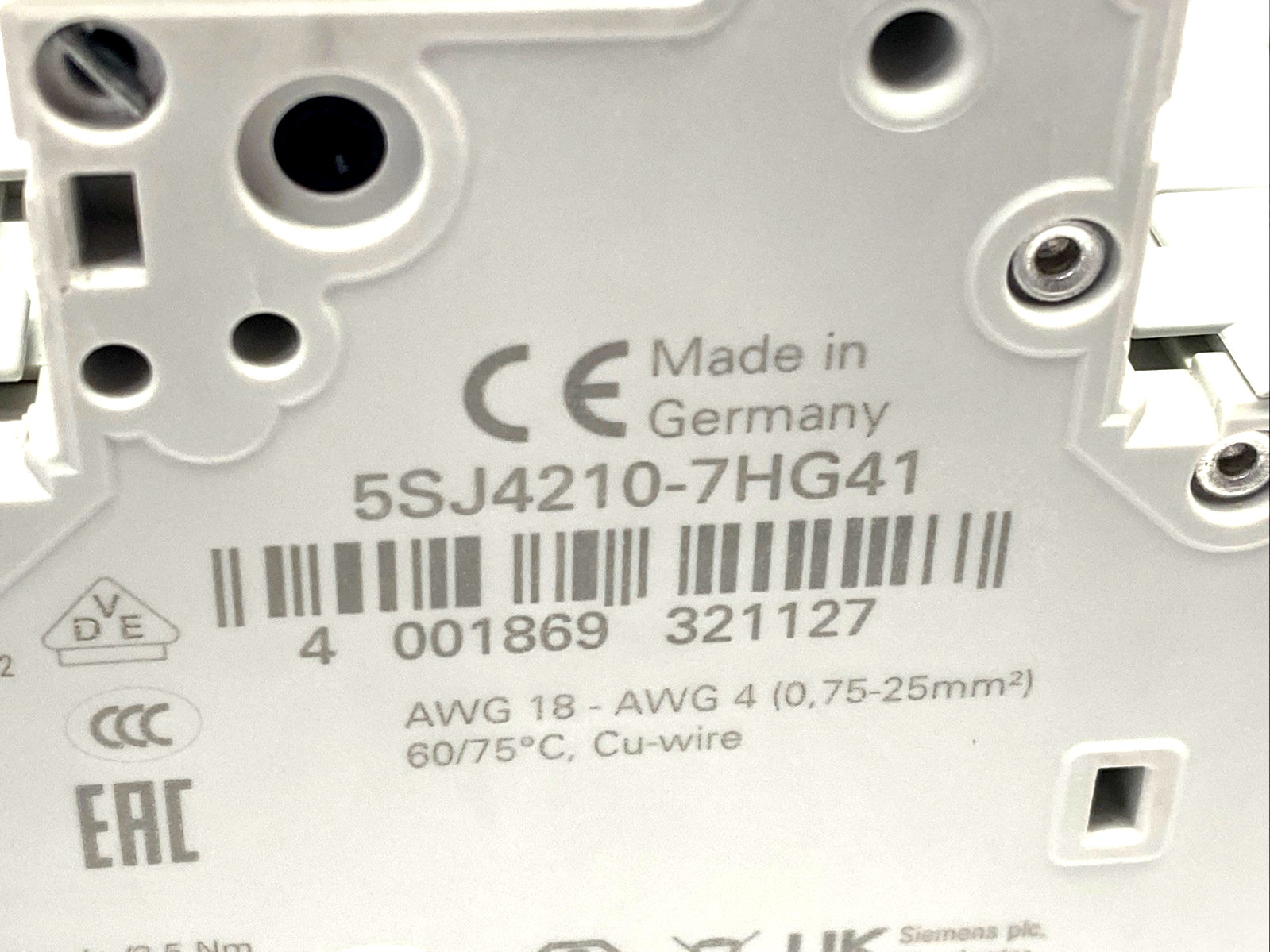 Siemens 5SJ4210-7HG41 Miniature Circuit Breaker 240V 14kA, 2P, C Type, 10A