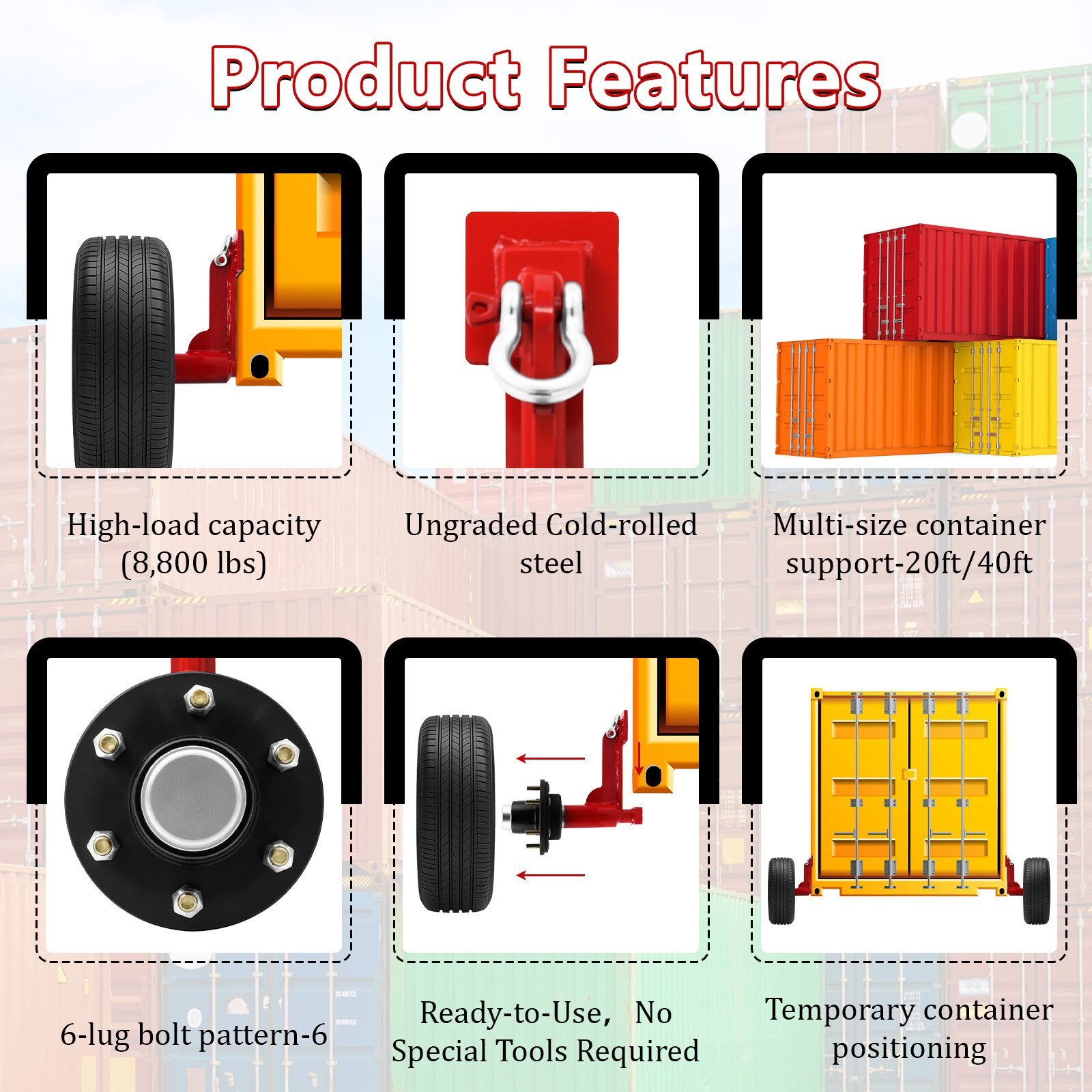 2Pack Shipping Container Wheels 6-Lug Wheels Kit.