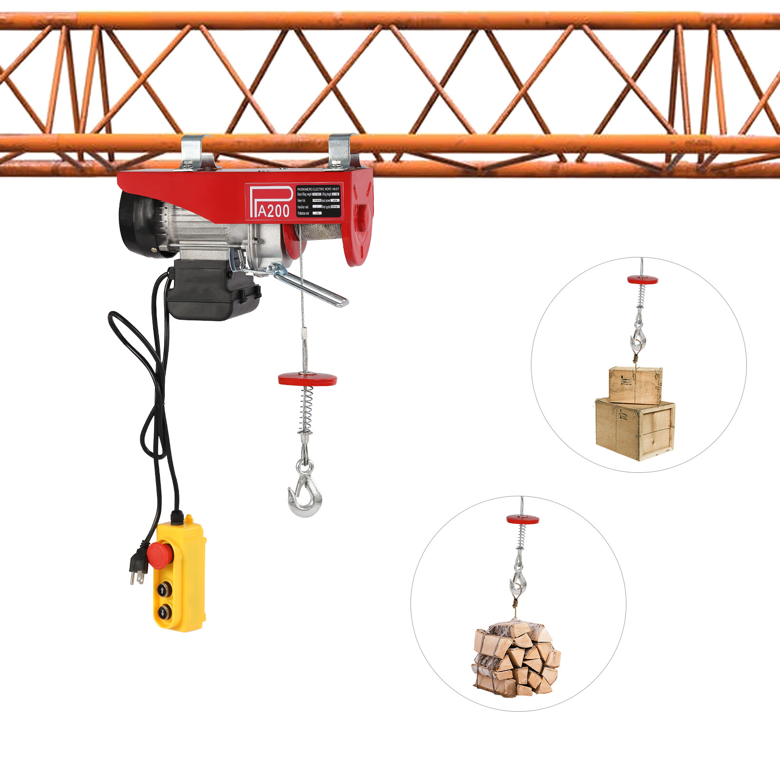 200kg/440lbs Electric Hoist Winch Engine Crane with Remote Control 110V