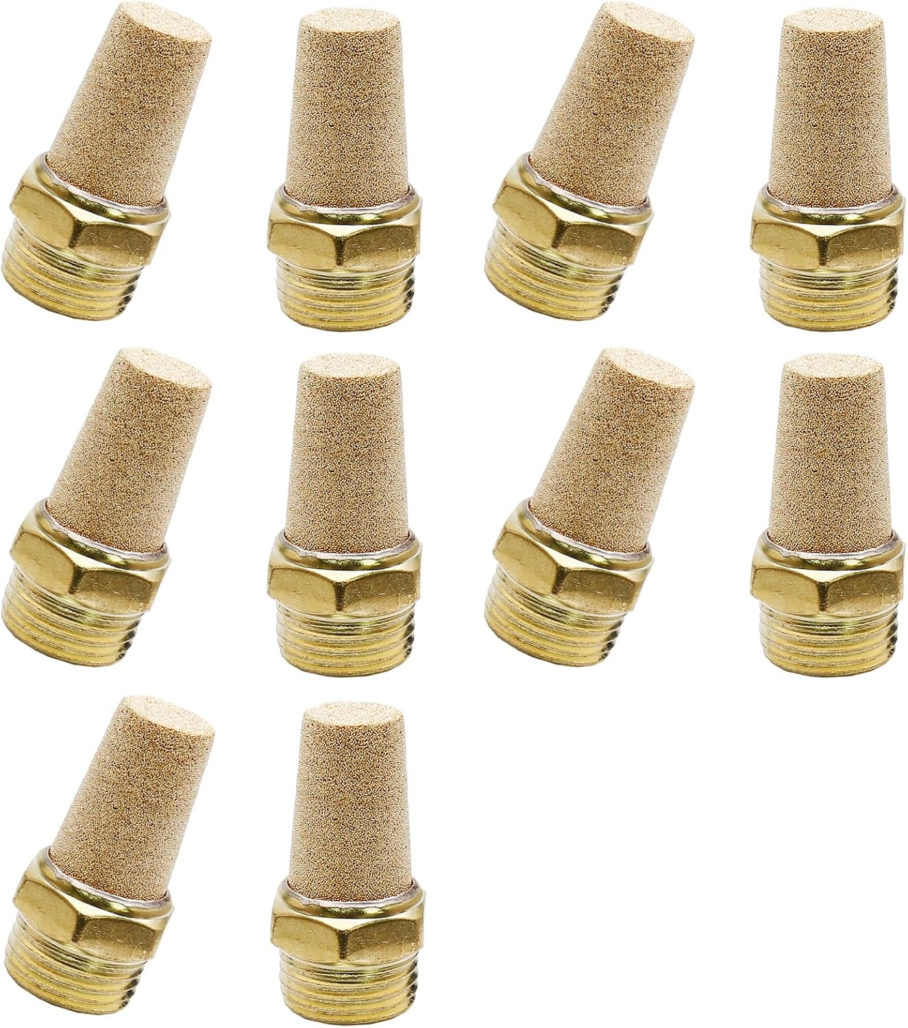 Zorfeter 10Pcs Pneumatic Brass Exhaust Muffler Filter, 1/8″ NPT Male Thread Hex