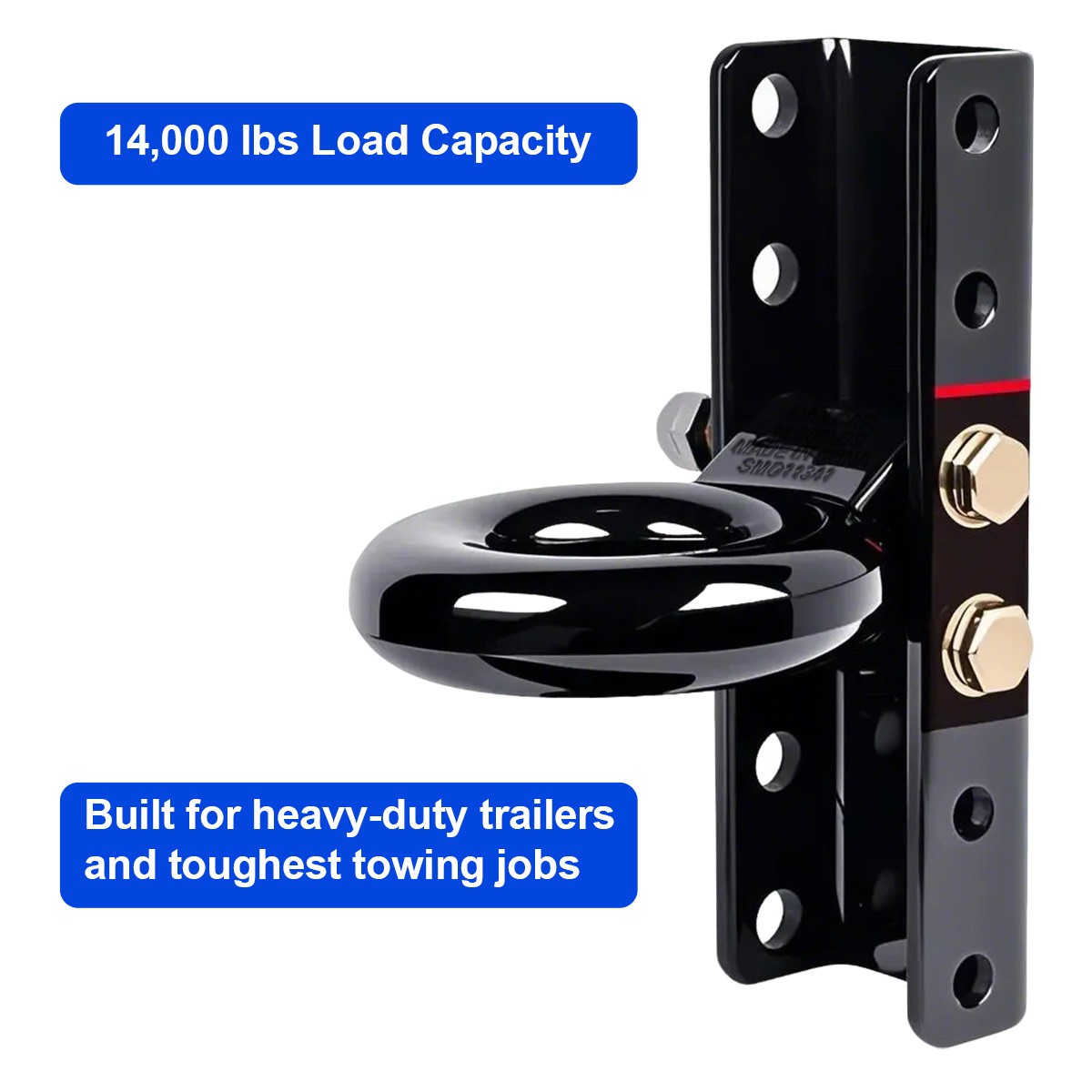 5-Position Adjustable Channel 3″ID Trailer Pintle Hitch Lunette Ring Eye Coupler