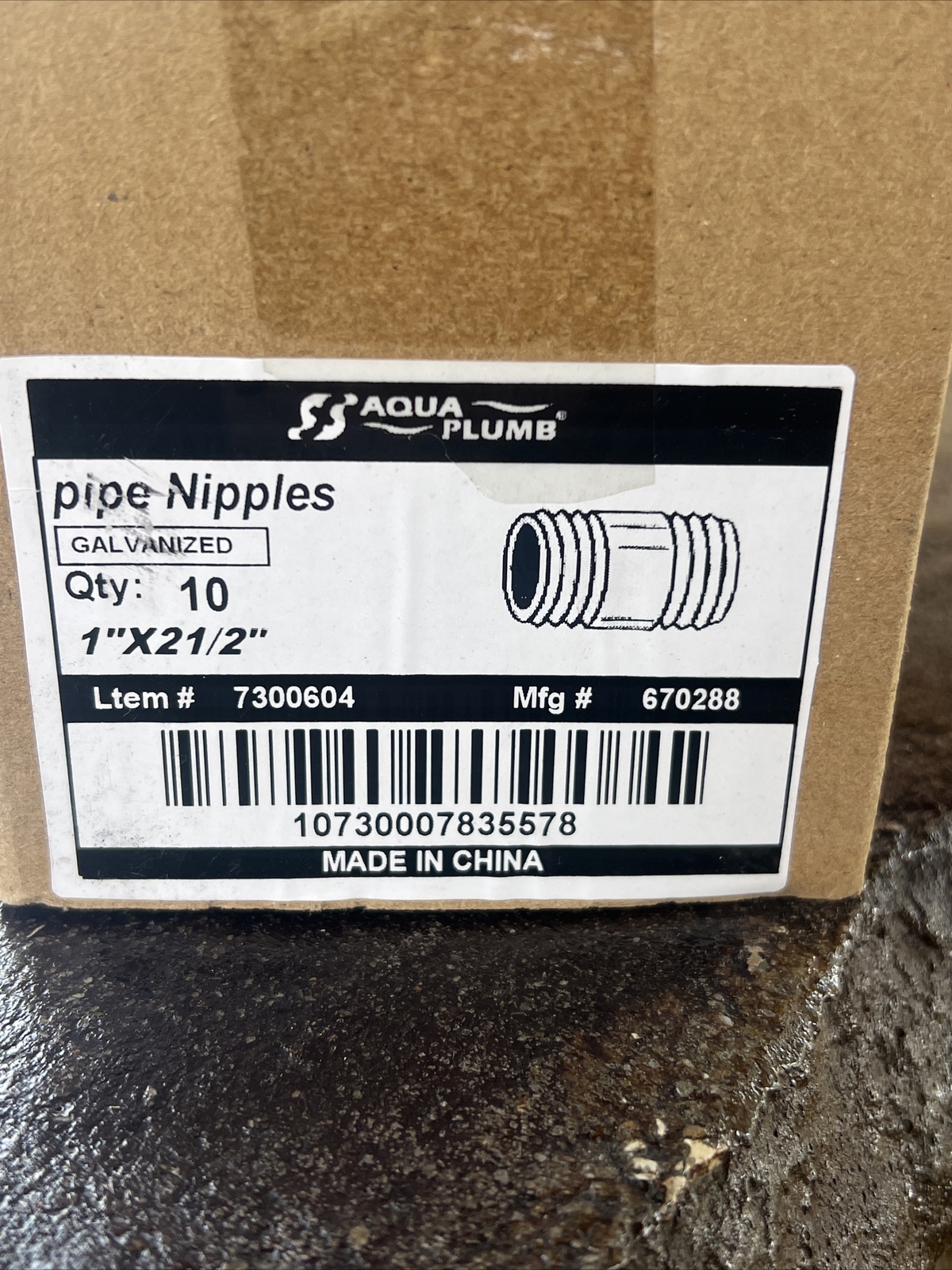 10 Pk Of 1 Inch x 2-1/2 Inch Galvanized Steel Nipple