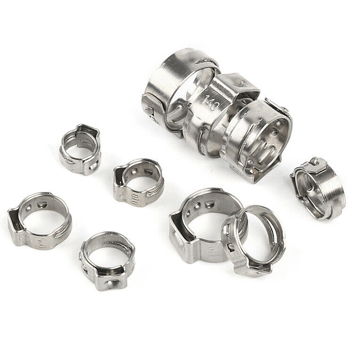 100/260X High Pressure Fuel Hose Clamps Stepless Stainless Steel Single Ear Clip