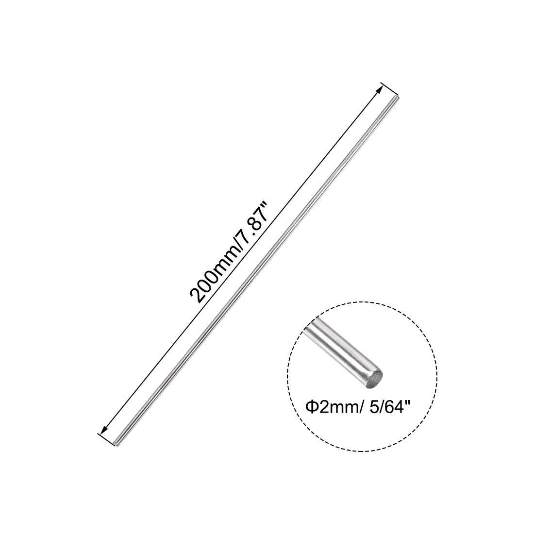 2mm x 200mm 304 Stainless Steel Solid Round Rod DIY Craft 10 of pack