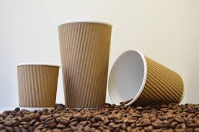 Ripple Disposable Coffee Cups with Lids – Brown Paper Takeaway Hot Cold 4-16oz