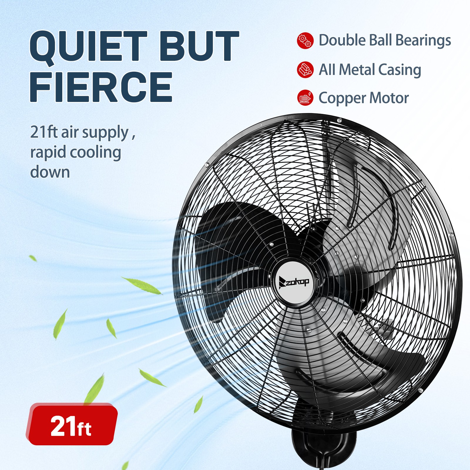 18» Industrial Wall Mount Fan Oscillating, 3-Speeds High Velocity Max. 4592 CFM