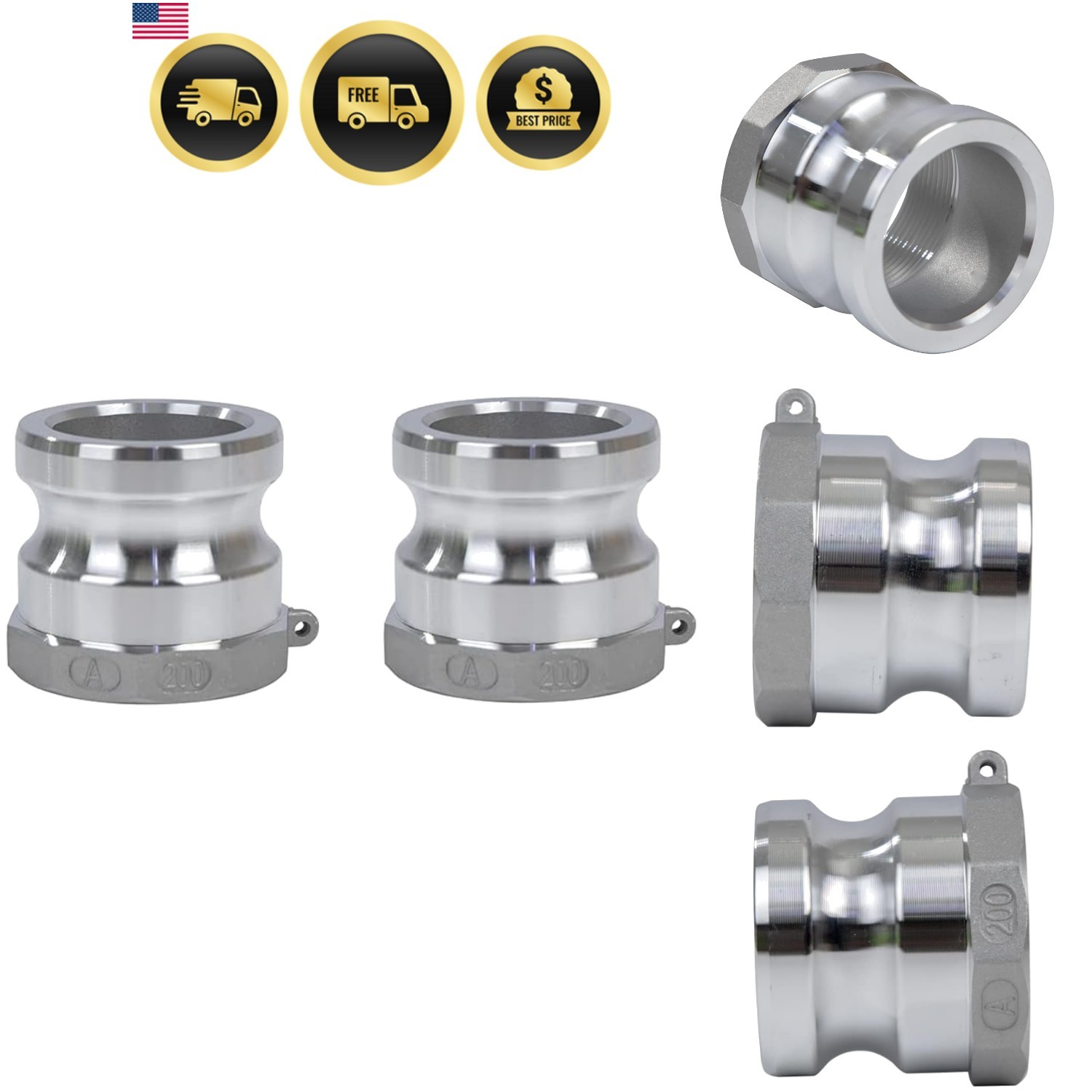 2 pcs Aluminum cam lock fittings 2″ Part A cam groove hose fitting camlock fi…