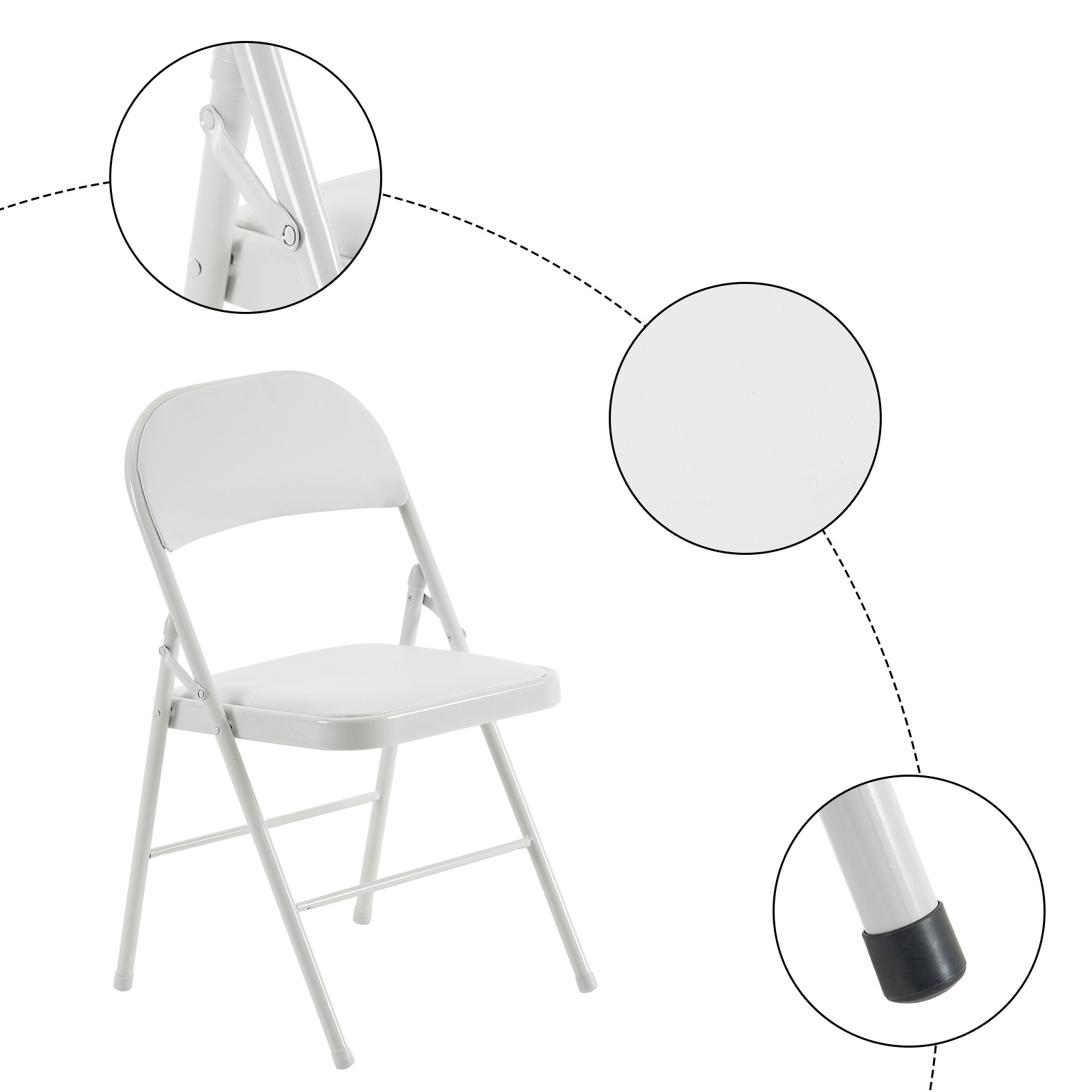 6Pcs White Folding Chairs Padded Metal Frame Leather Foldable Chair Party Event