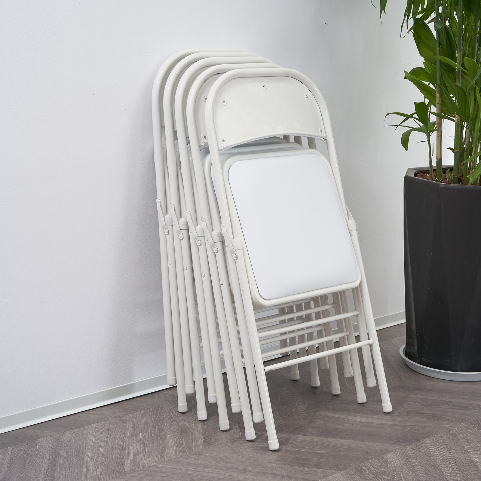 6Pcs White Folding Chairs Padded Metal Frame Leather Foldable Chair Party Event