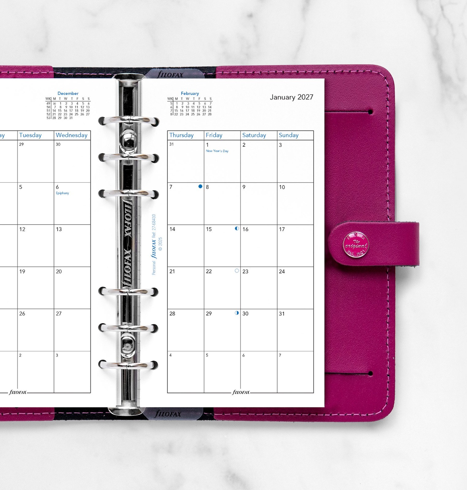 2025 Filofax Personal Size Refill 25-68410 Month on Two Pages, 95mm x 171mm
