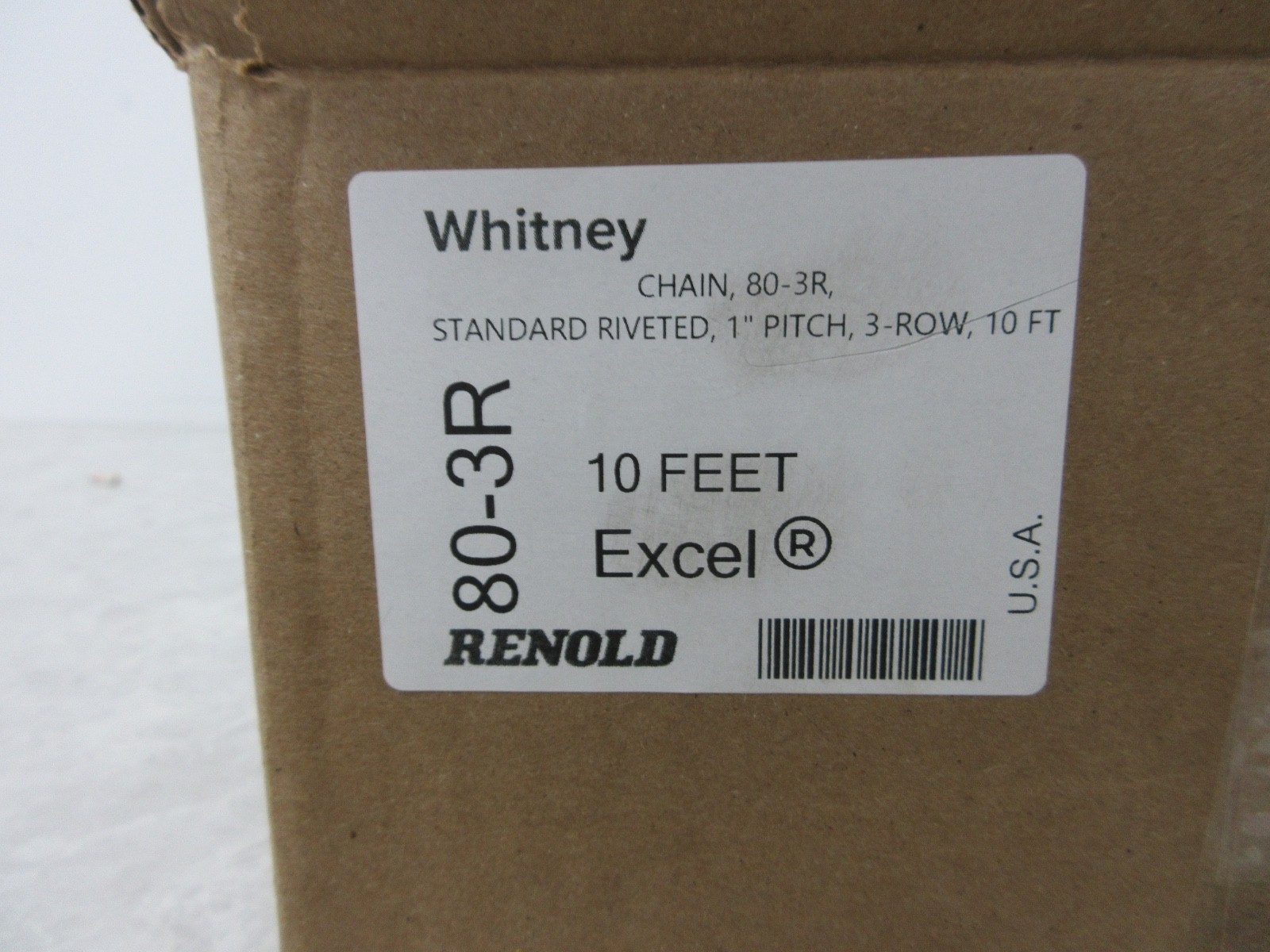RENOLD WHITNEY 80-3R STANDARD RIVETED ROLLER CHAIN, 3-ROW, 1″ PITCH, 10FT, Y0369