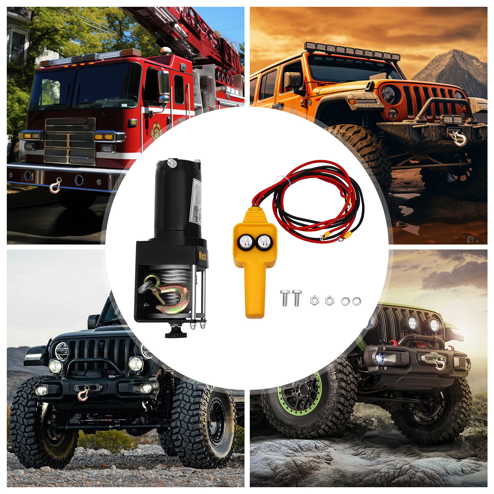 DC12V Electric Winch,3000 lbs Electric Winch Kit,Electric Winch w/ Wired Control