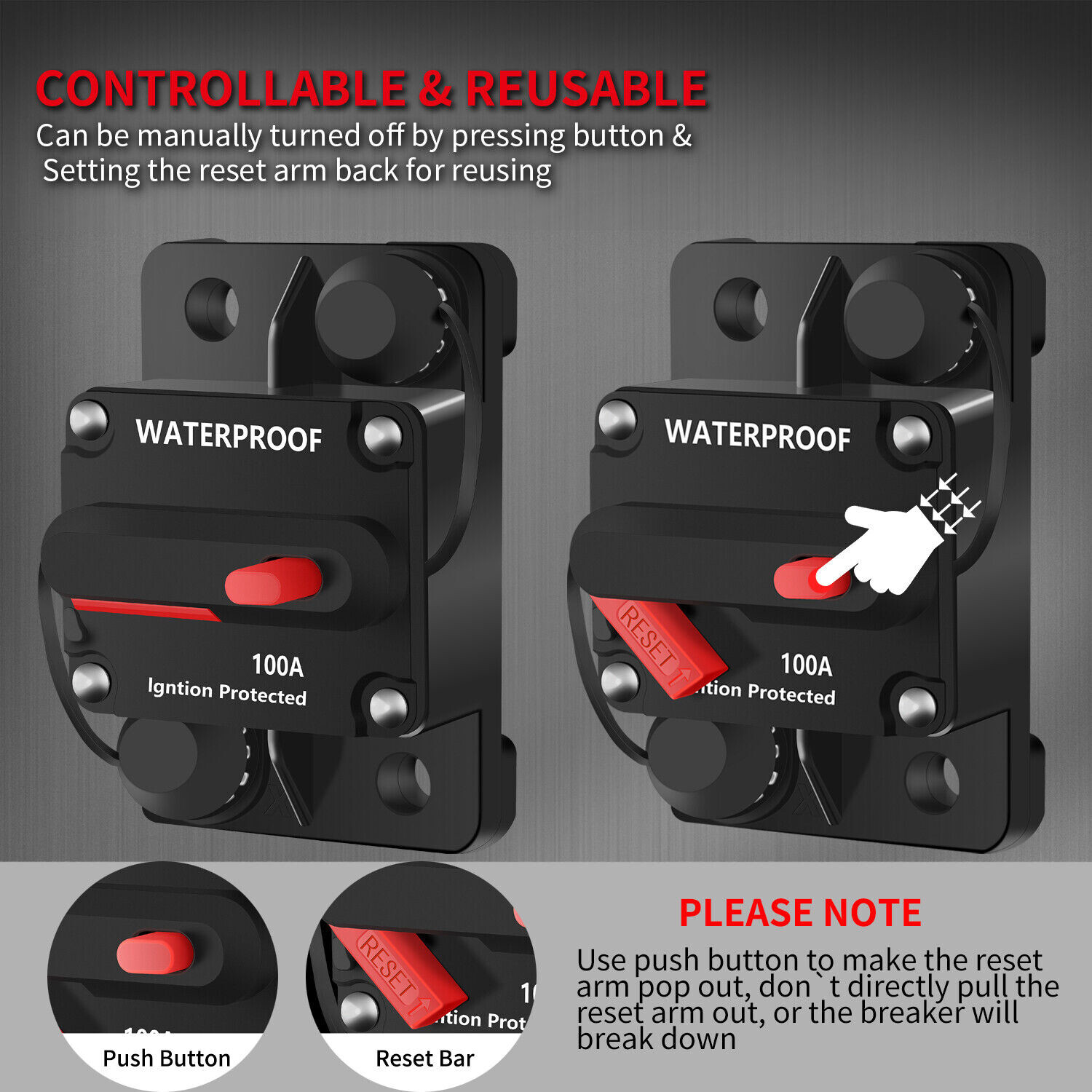 Waterproof Car Circuit Breaker Fuse Reset 30-300 Amp 12V-24V DC Car Boat Auto