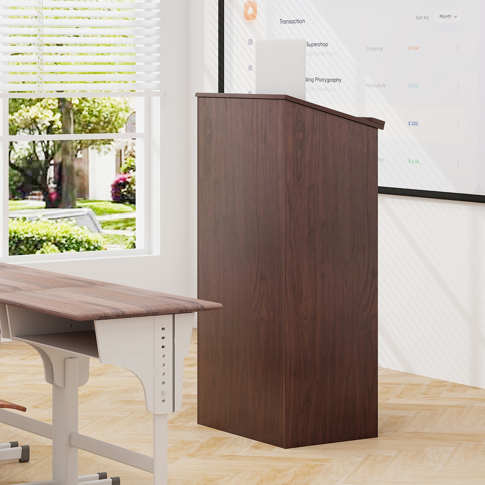 Wooden Floor Standing Podium Speaking Lectern w/ Adjustable Shelf & Pen Tray