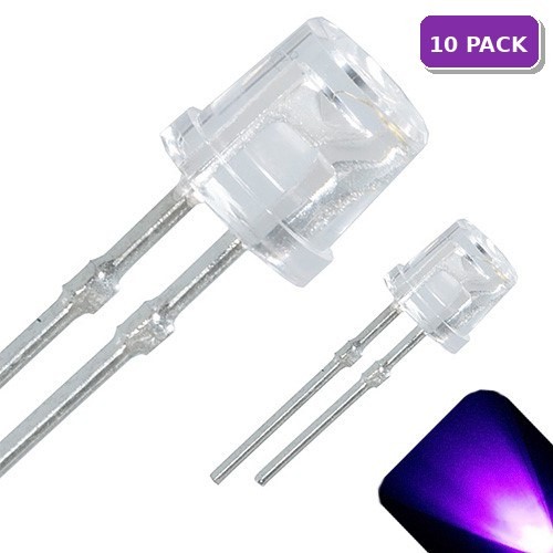 10 x LED 5mm UV / Purple Ultra Bright Flat Top Wide Angle LEDs Light Lamp Car