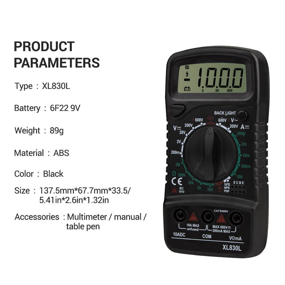 ANENG XL830L Digital Multimeter Volt AM Esr Meter Testers Automotive Electrical