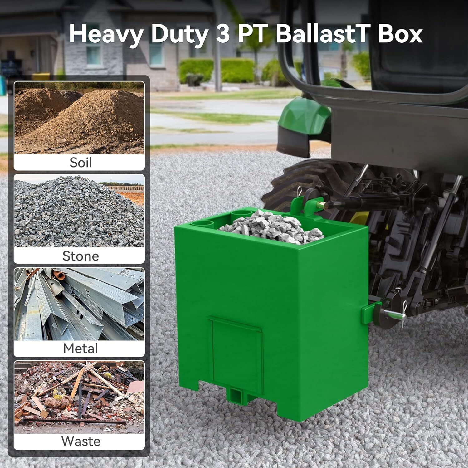 Ballast Box 3 Pt Hitch 800LBS Counterweight for Cat 1 Tractor Steel Heavy Duty