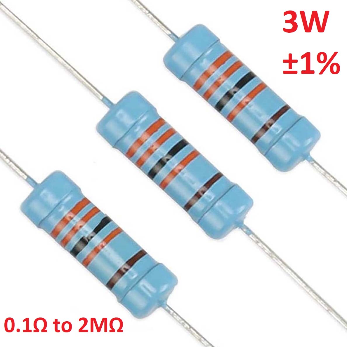 10PCS 3W Metal Film Resistor Tolerance ±1% Full Range of Values(0.1Ω to 2MΩ)