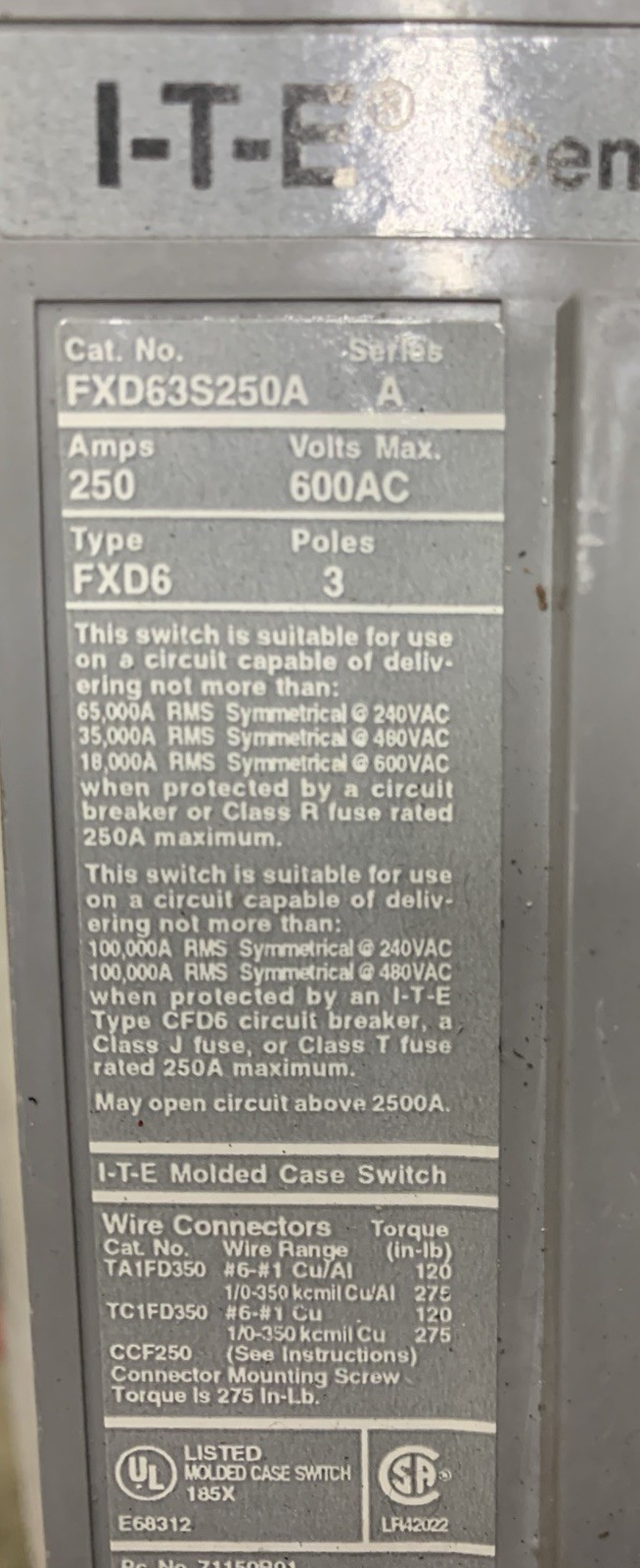 Siemens FXD63S250A circuit breaker