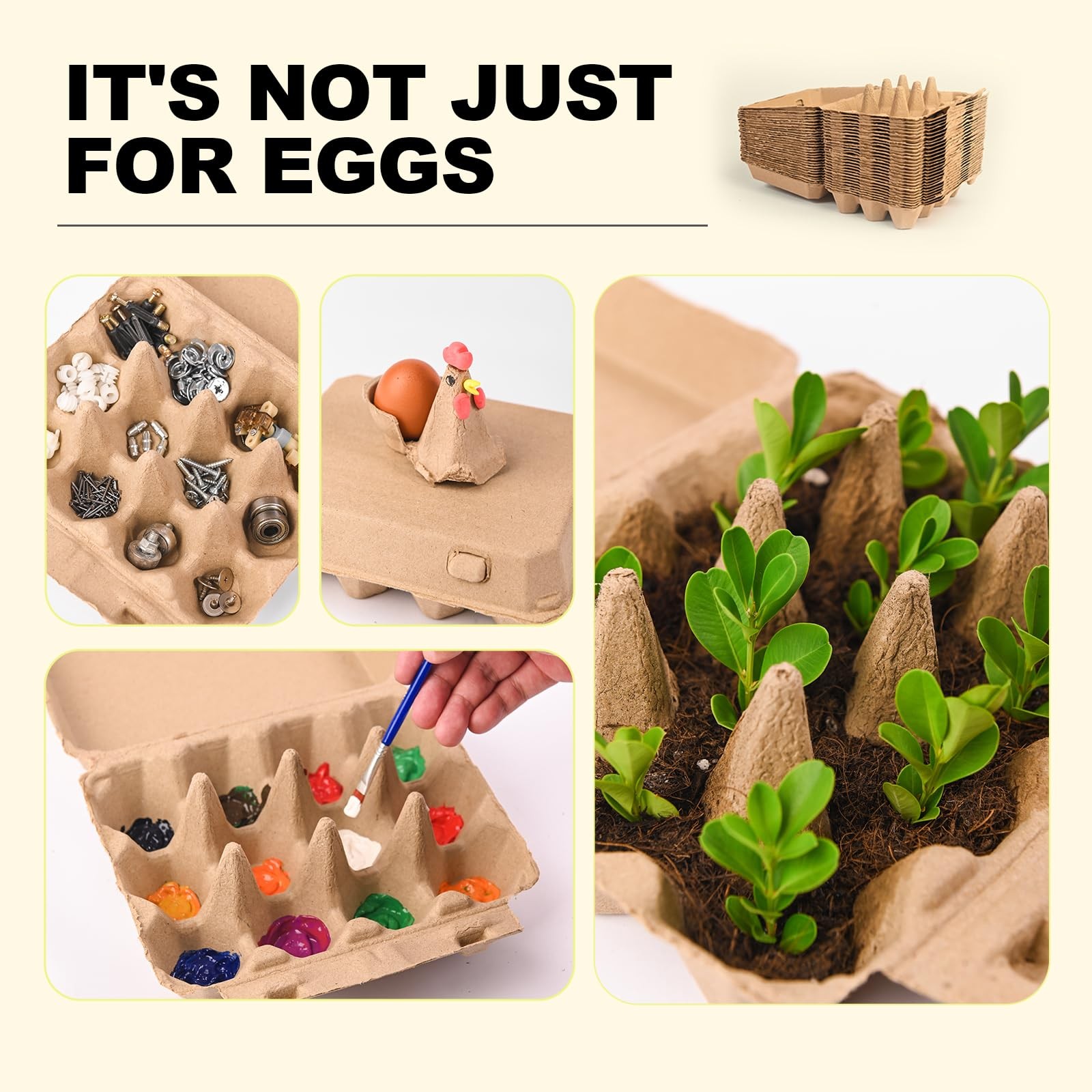 30 PCS Blank Pulp Egg Cartons, 12 Egg, 3×4 Square, Recycled, Sturdy, Bulk