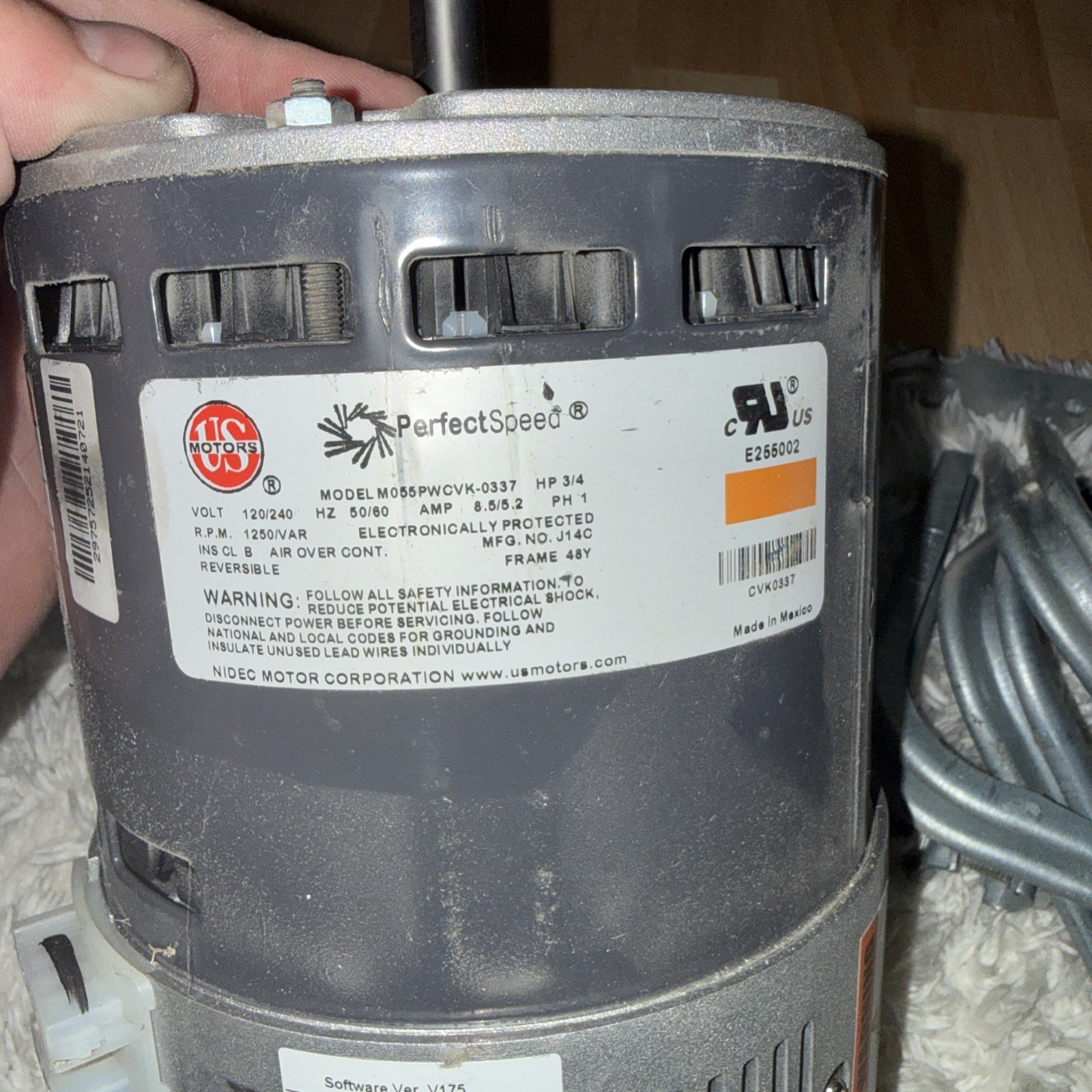 EMERSON ECM M055PWCVK-0337 Blower Motor 3/4HP 120/240V Ver.V175 ULTRATECH