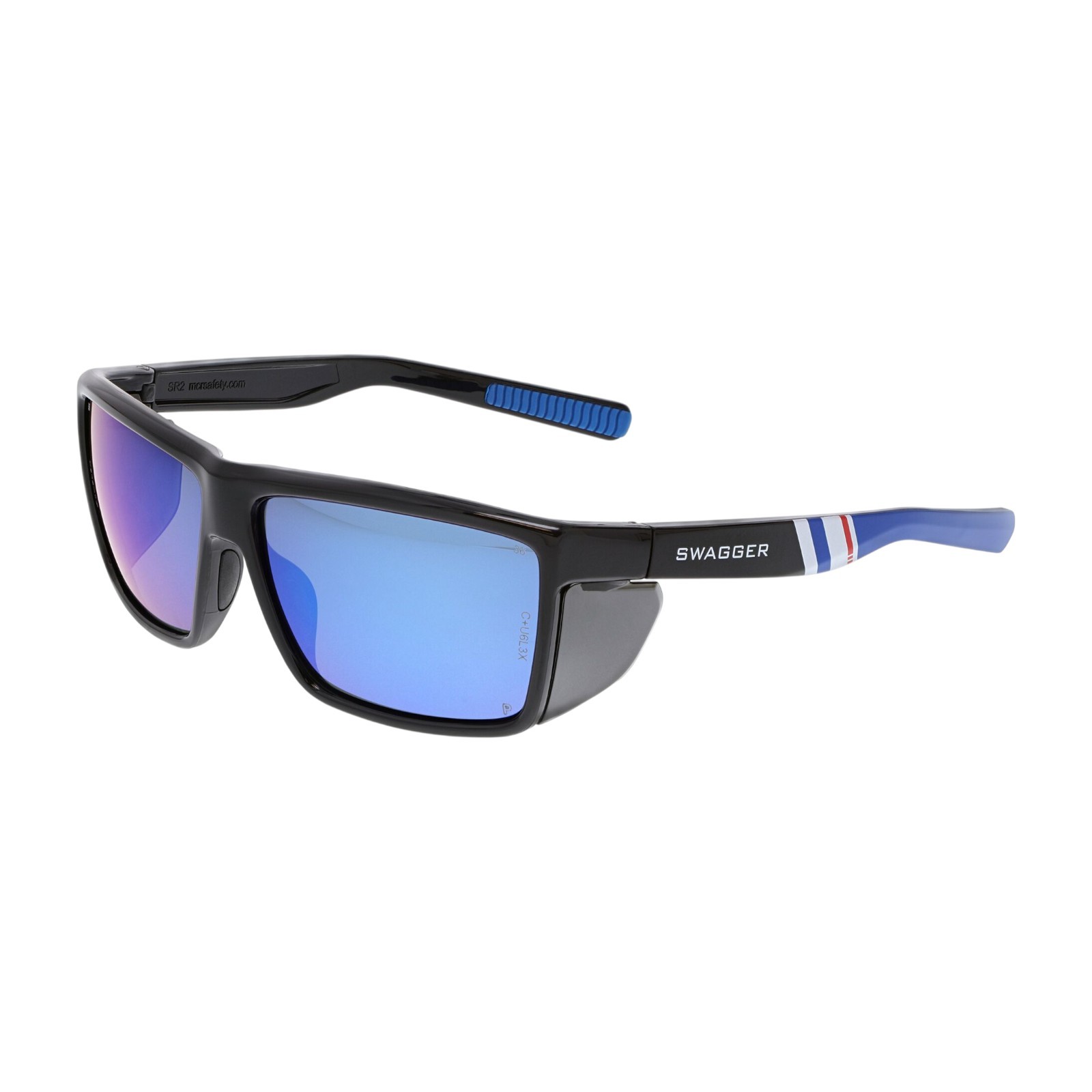 SR2 Swagger Safety Glasses Blue Mirror Polarized Lenses & Soft TPR Nose Pad