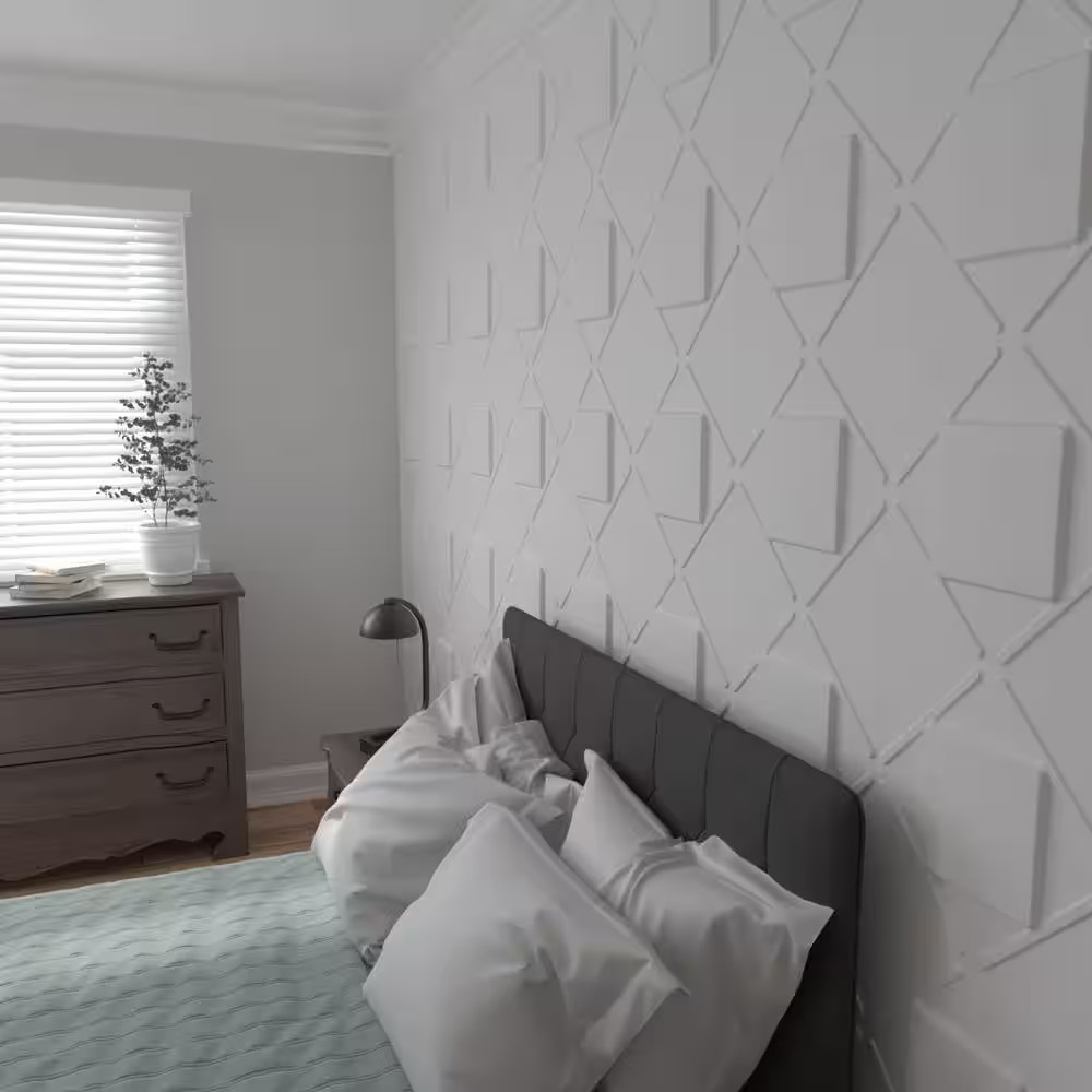 Aubrey White 5/8 In. X 1-3/5 Ft. X 1-3/5 Ft. White PVC Decorative Wall Paneling