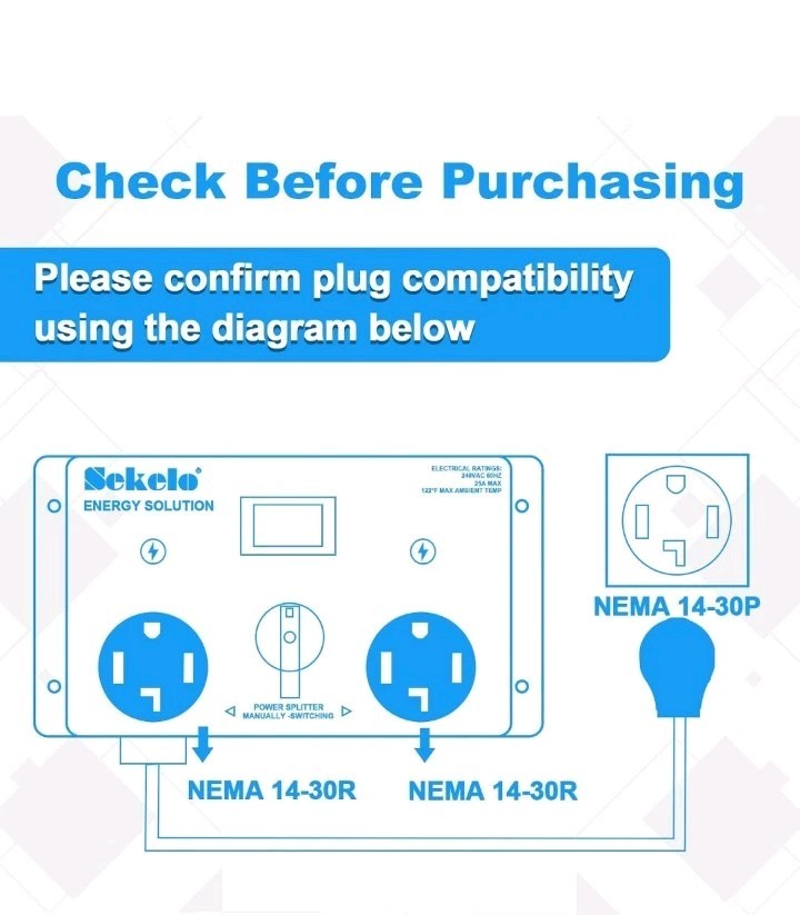 Manual EV Charging Switch for Dryer & EV, NEMA 14-30, 240V, 24A 5.76kW Max Po…
