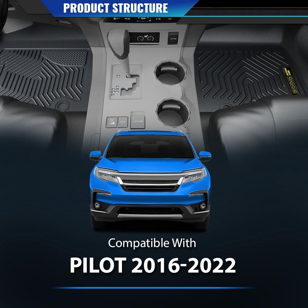 Floor Mats Fit Honda Pilot 8 Passenger 2016-2022(No Elite Models)