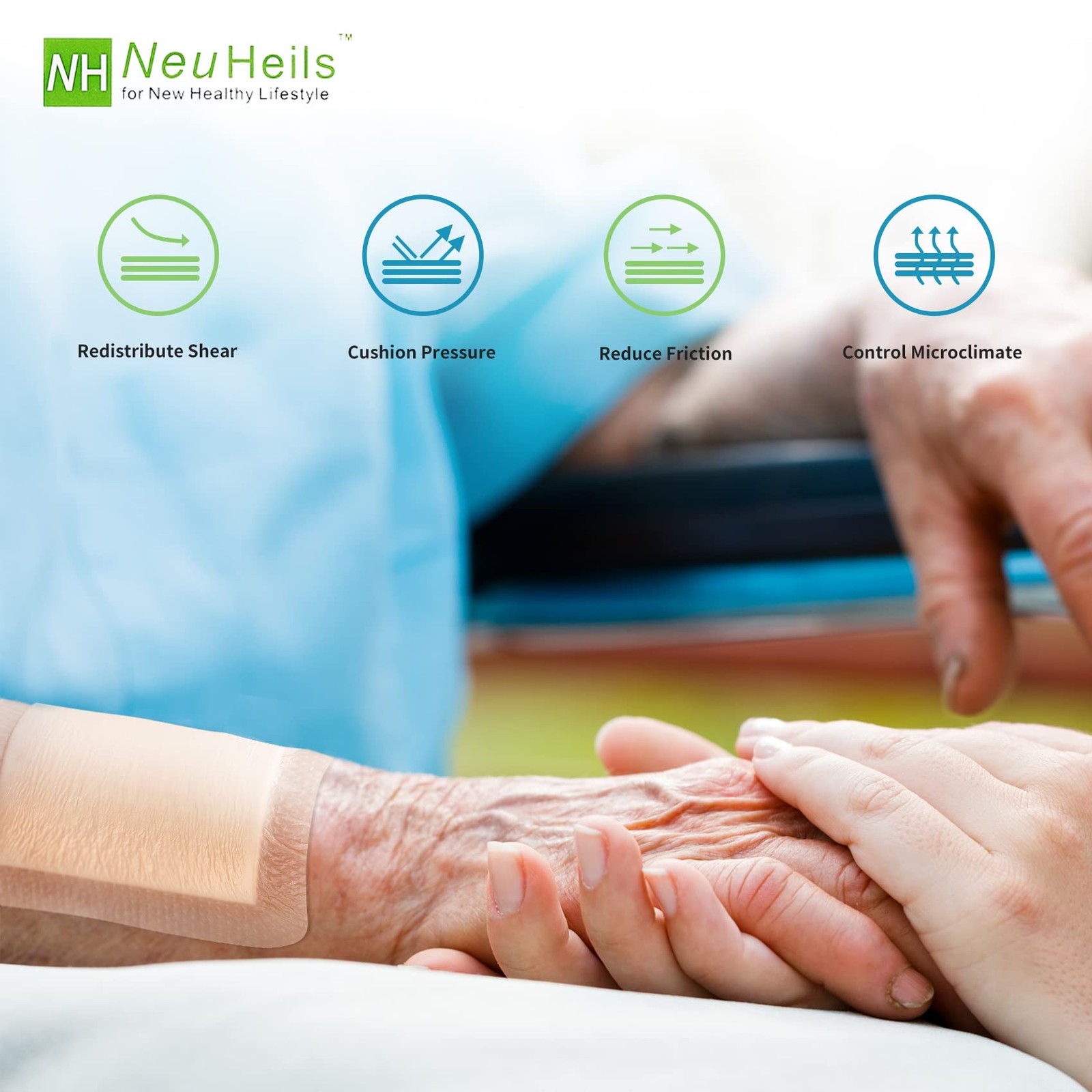 NeuHeils Silicone Adhesive Foam Dressing Bandage 6»x6» (Pack of 5), Tan