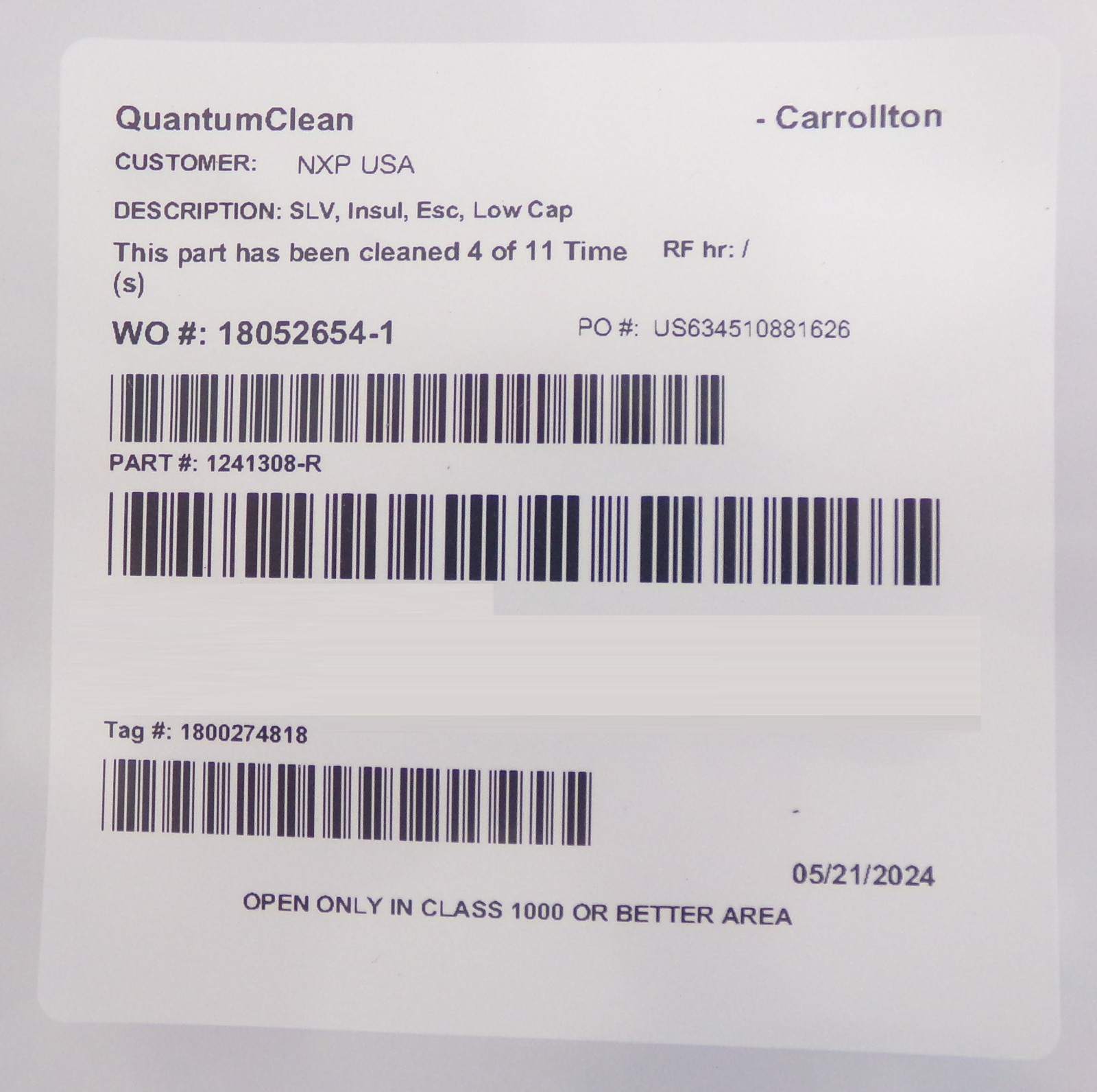Lam Research 1305630 Quartz Wet Clean Kit TCP 9400 DFM 716-331157-022 Spare