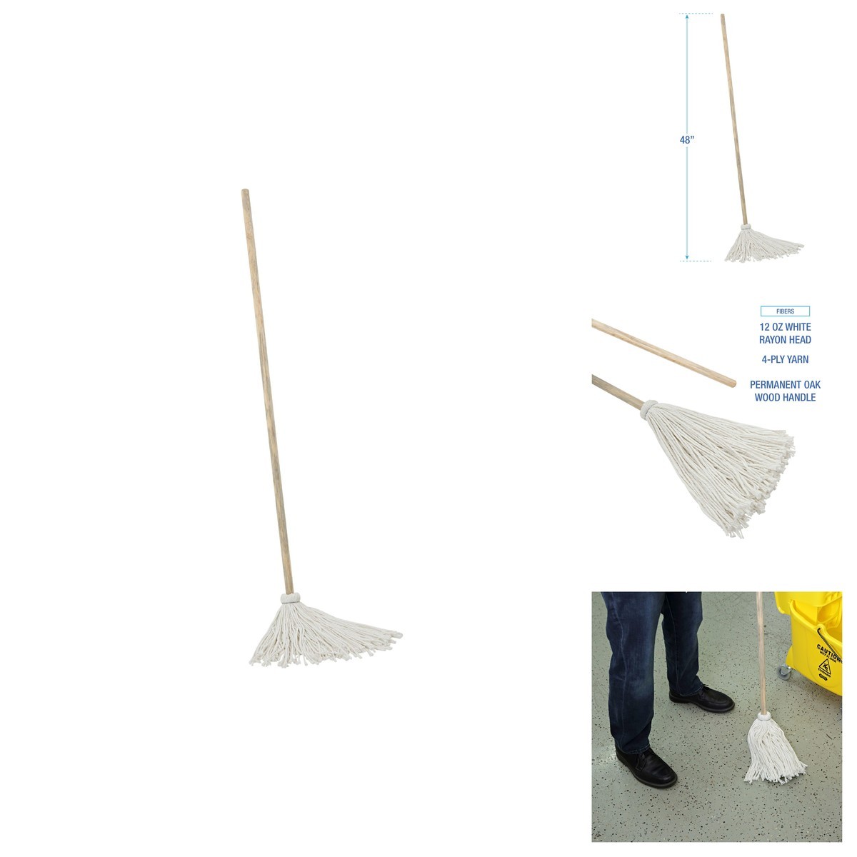 Boardwalk 112R Deck Mop W/51 In. Wooden Handle 12 Oz. Rayon Fiber Head Pack Of