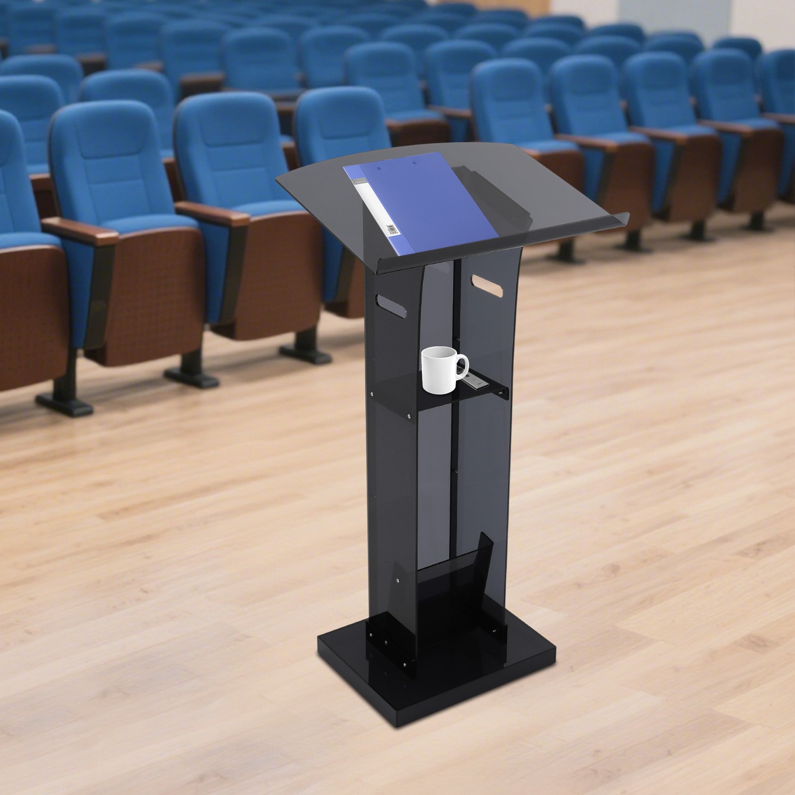 Acrylic Podium Stand, Floor Standing Podium, Acrylic Podium With Storage Shelf