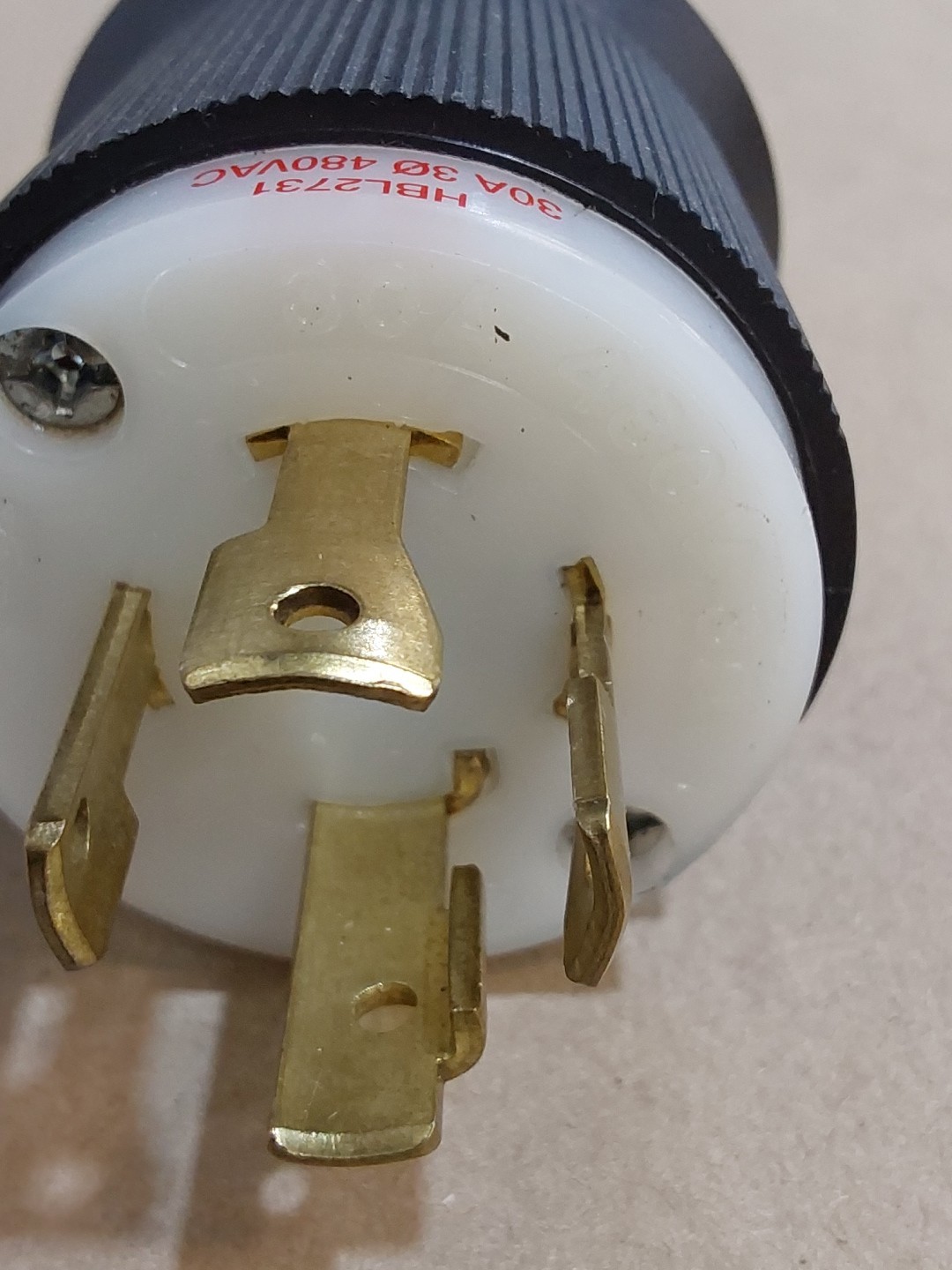 Hubbell HBL2731 Locking Plug, 30 A, 480V Ac, 3 Poles, 3 Phase, 4 Blades,