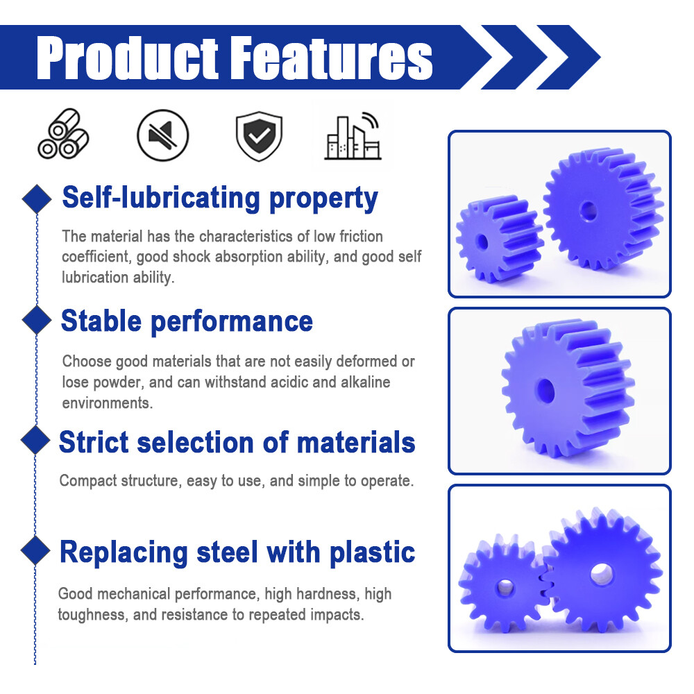 2 Modulus Blue Nylon Spur Gear, Cylinder Flat Gears 12~100 Teeth, 6/8/10mm Bore