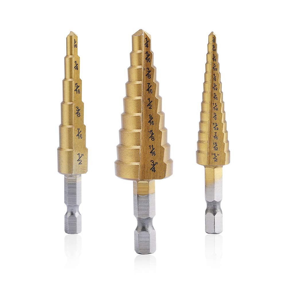 Aleric Step Drill Bit Set – Titanium Coated, High Speed Steel 0.5 inches