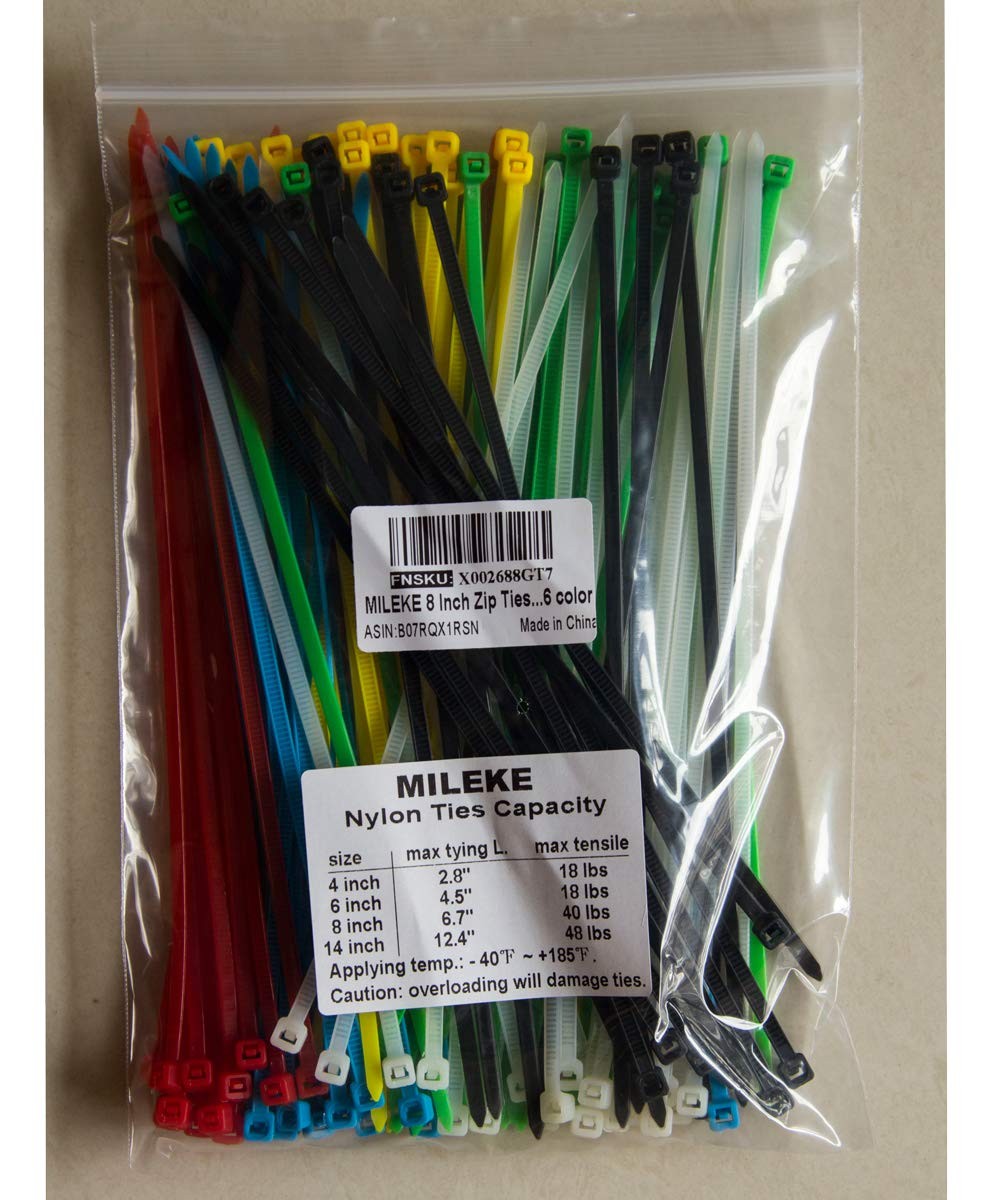 120PCS 8 Inch Zip Ties Nylon Cable Ties Multi Color Strong Durable 6 Colors